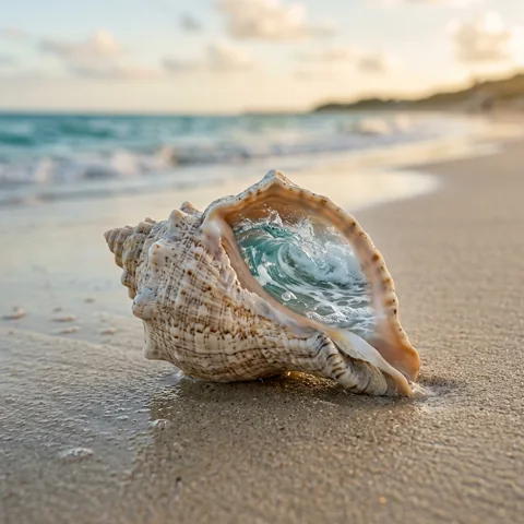 Gentle ocean wave inside a seashell
