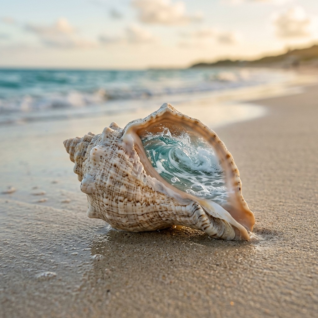 Gentle ocean wave inside a seashell