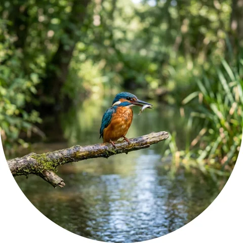 Kingfisher over a quiet stream