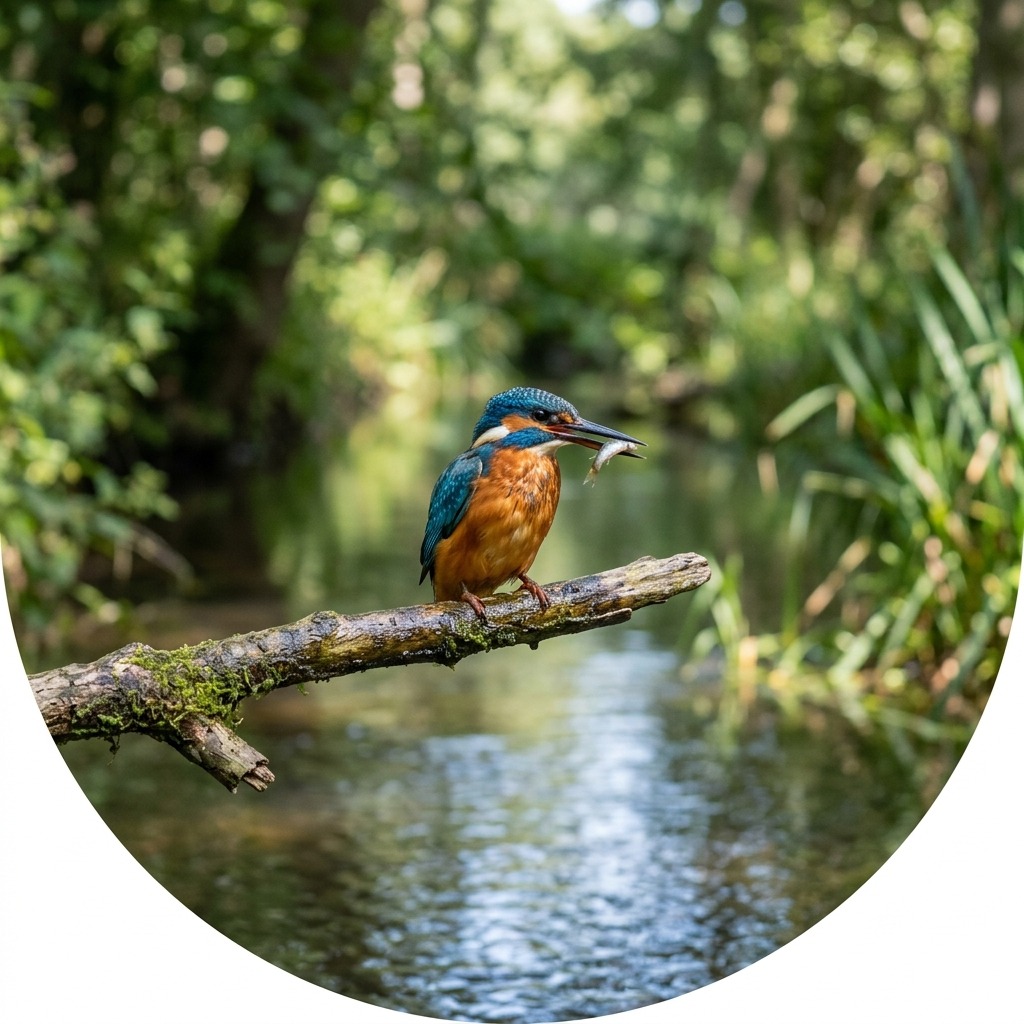 Kingfisher over a quiet stream