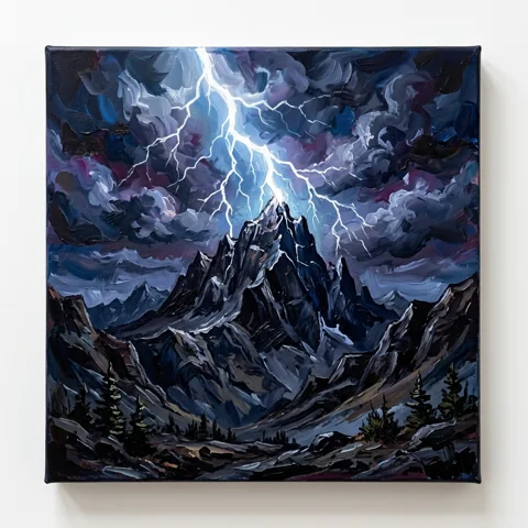 Lightning bolt behind a mountain peak