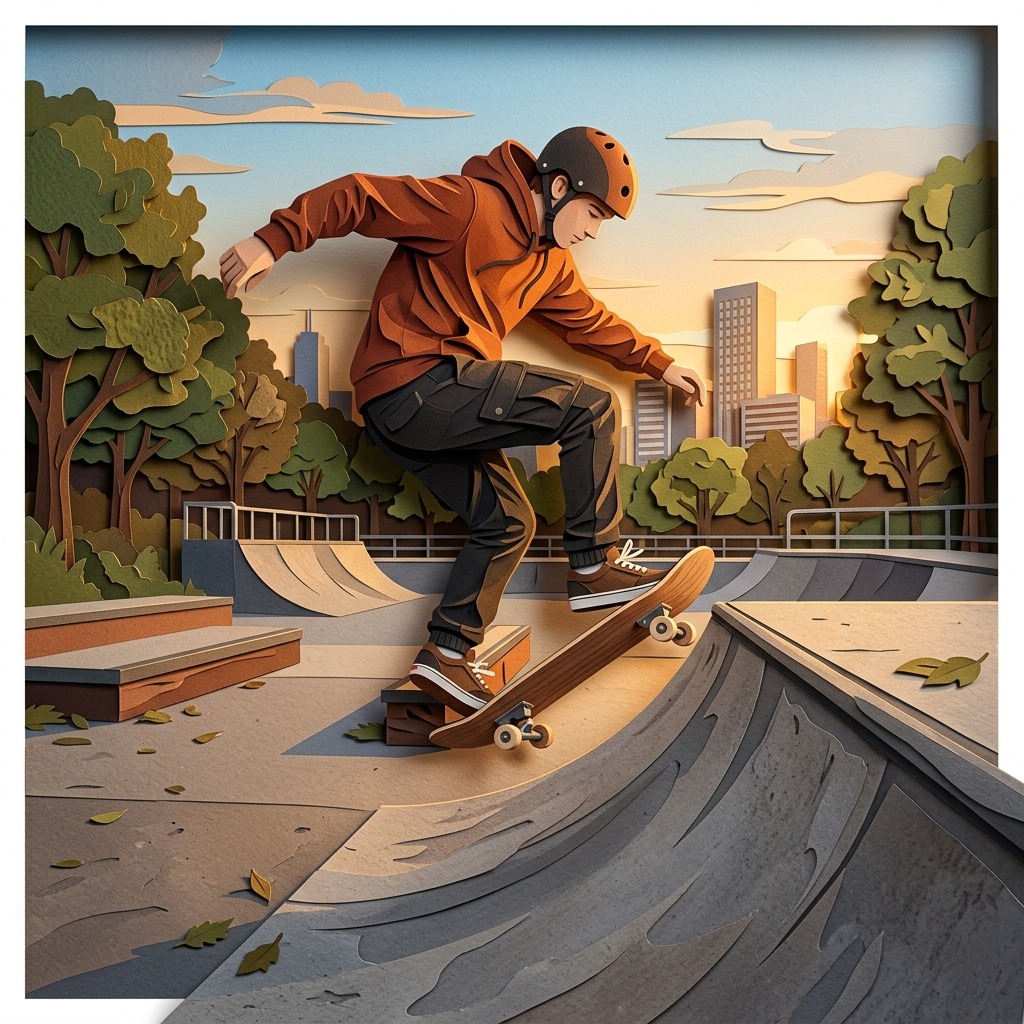 Skateboarder landing a small clean jump