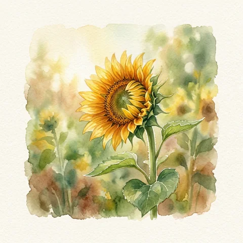Sunflower opening toward warm sunlight