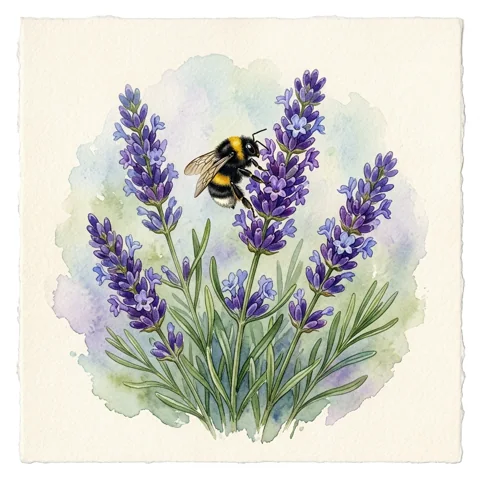 Lavender sprigs with a bumblebee