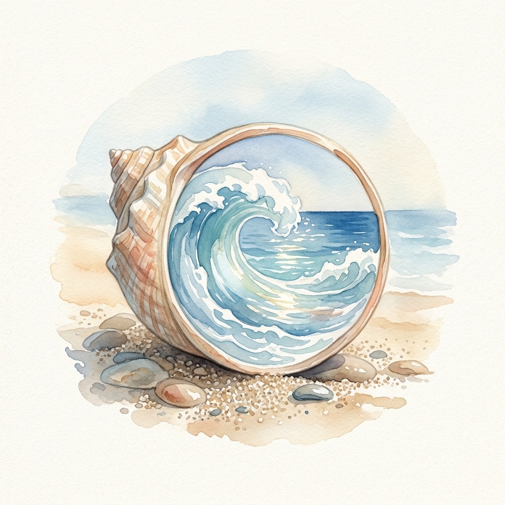 Gentle ocean wave inside a seashell