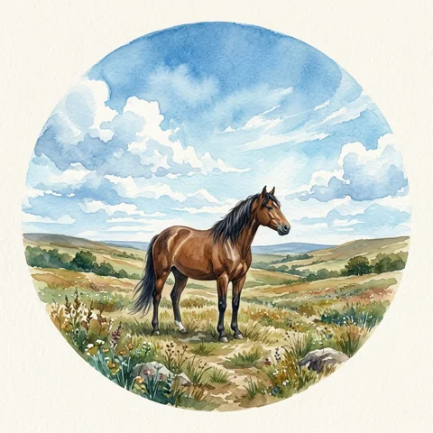 Wild horse under a vast blue sky