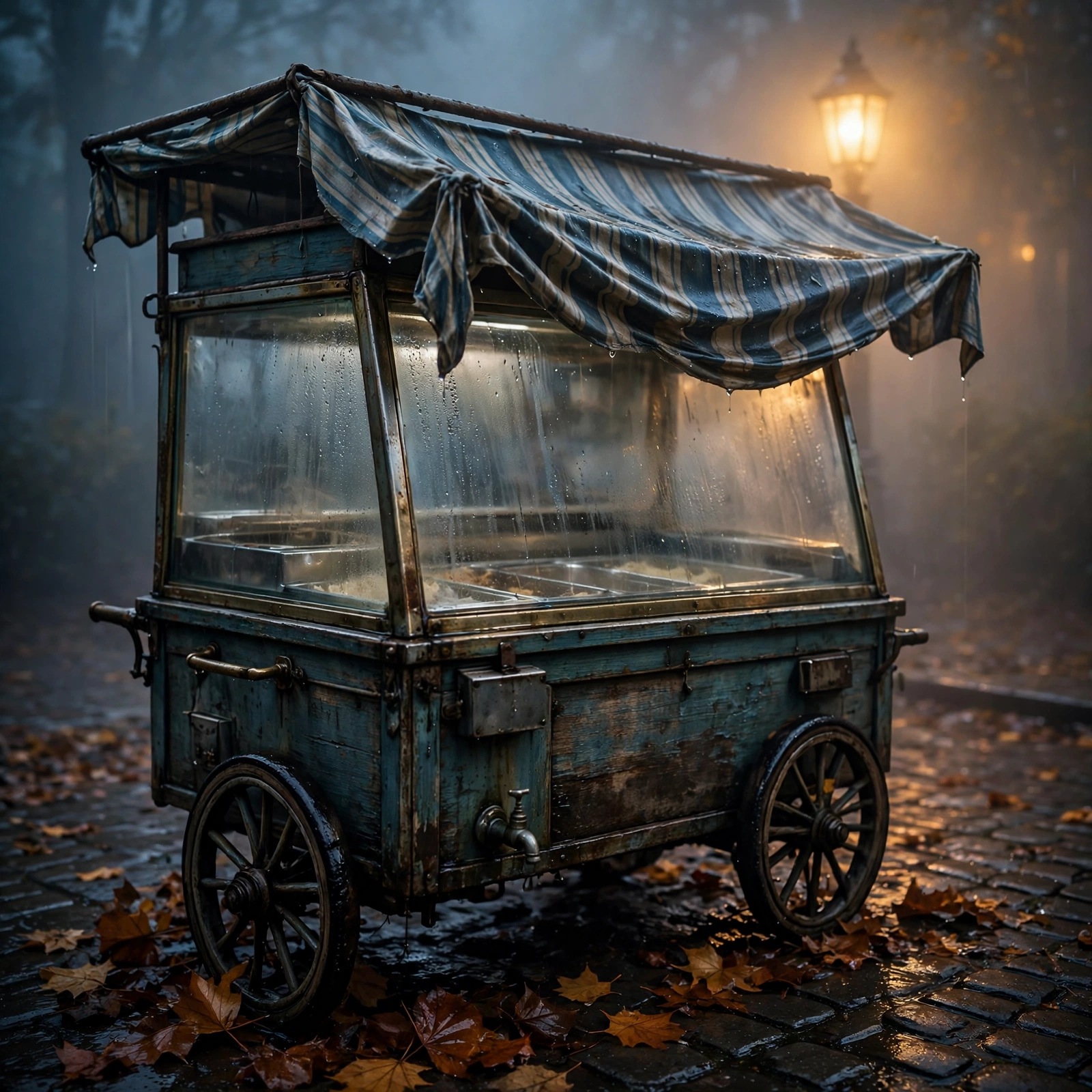 Abandoned Ice Cream Cart in October Fog DP — free sad WhatsApp DP download