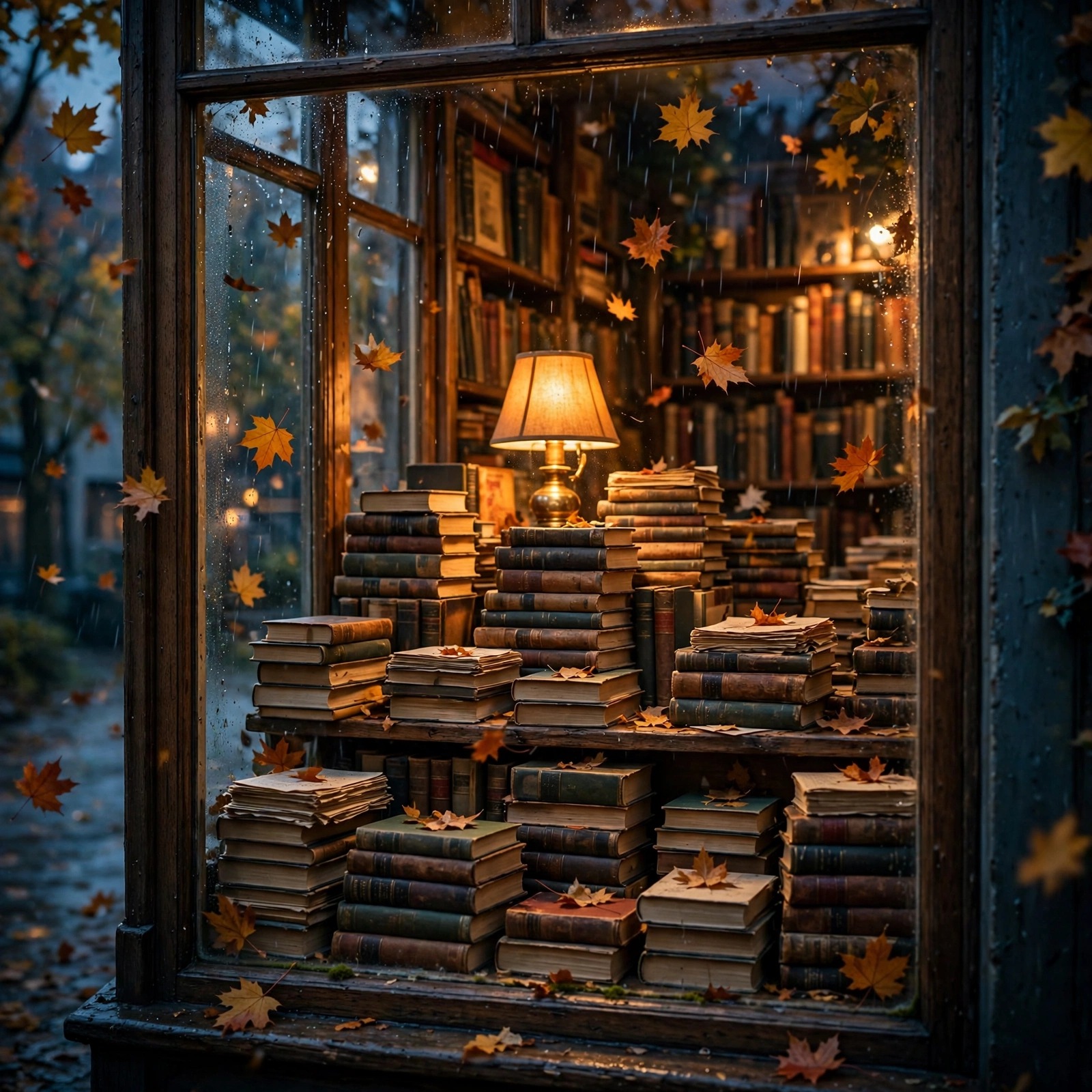 Autumn Bookshop Window Glow