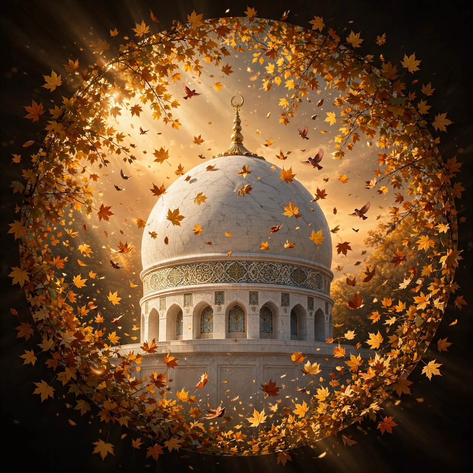 Marble Dome beneath Autumn Leaves - Islamic WhatsApp DP