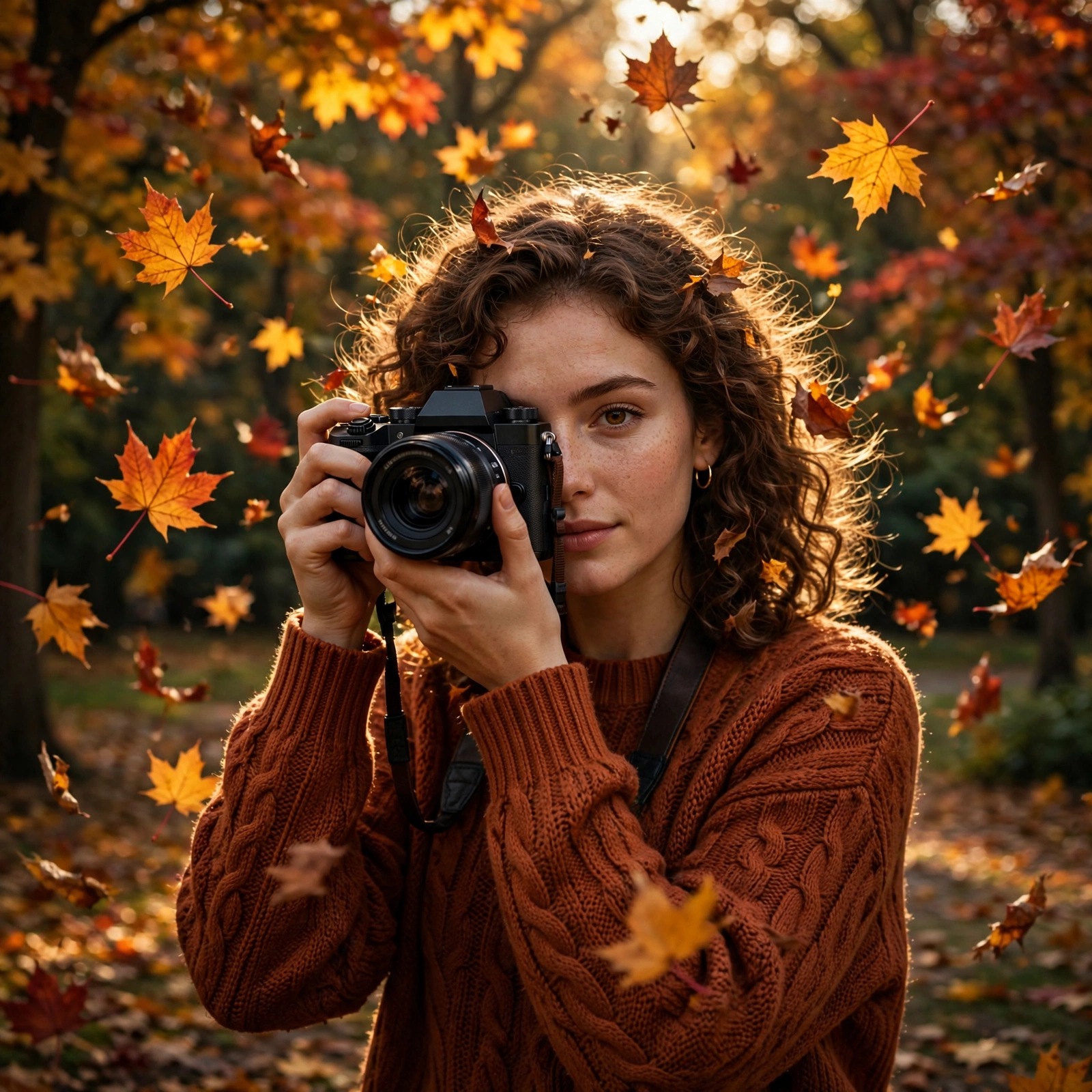 Autumn leaves photographer profile picture — original AI artwork for WhatsApp DP