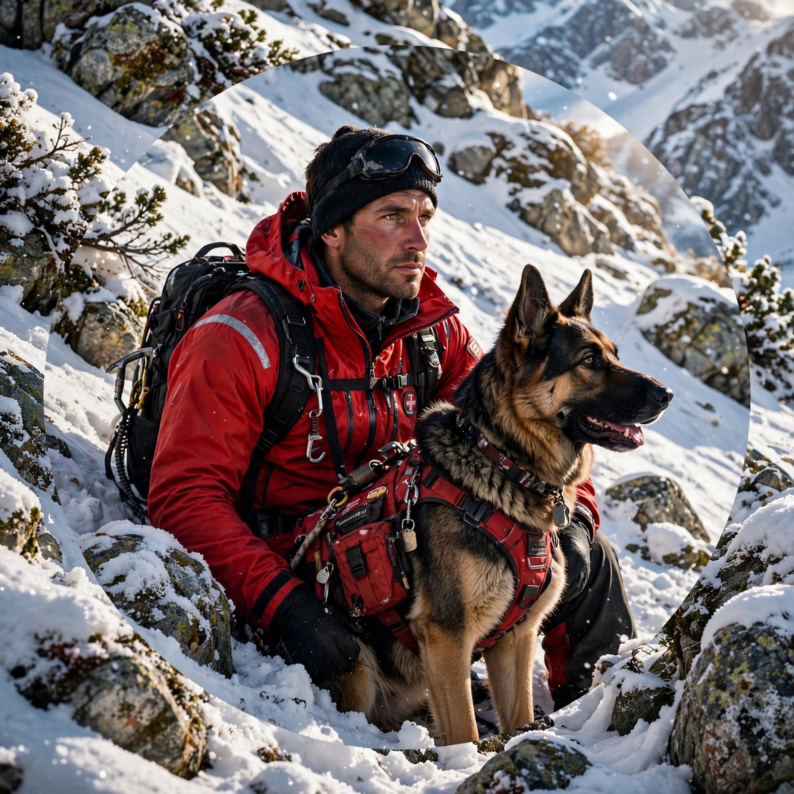 Avalanche Rescue Handler with Search Dog