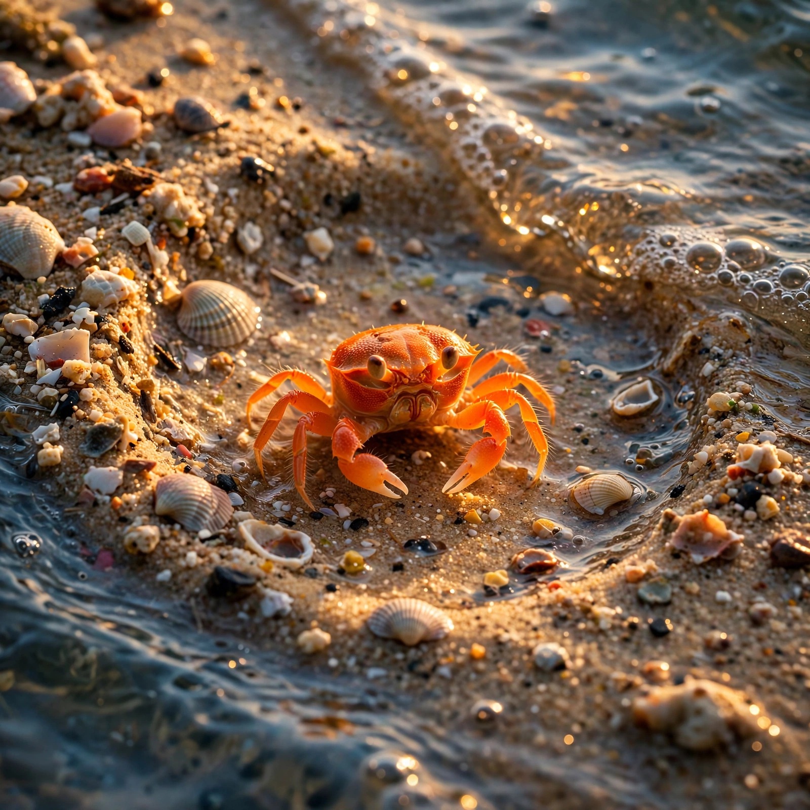 Tiny Baby Crab on Sandy Shore