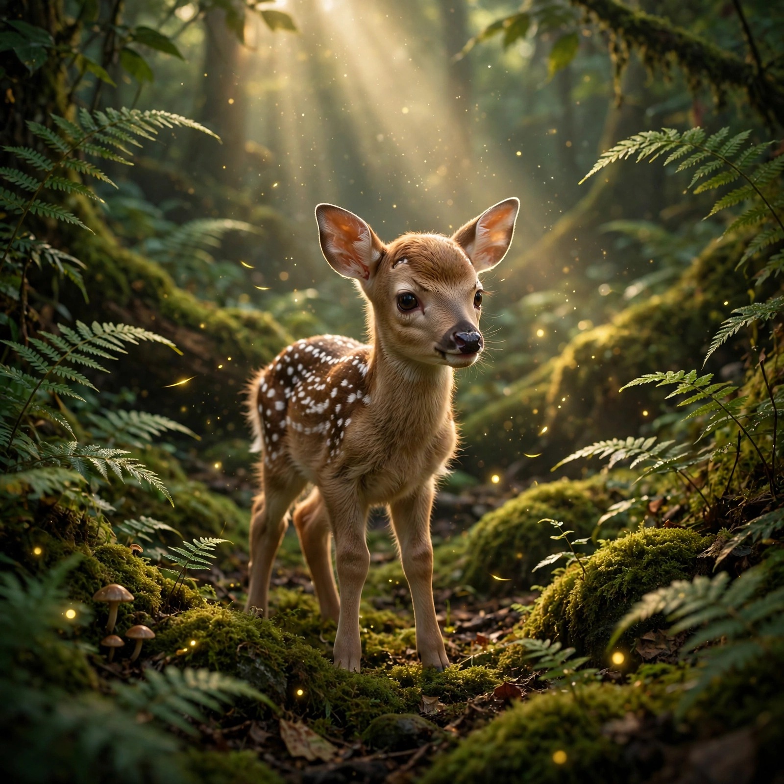 sweet baby deer fawn in sun dappled forest cute dp