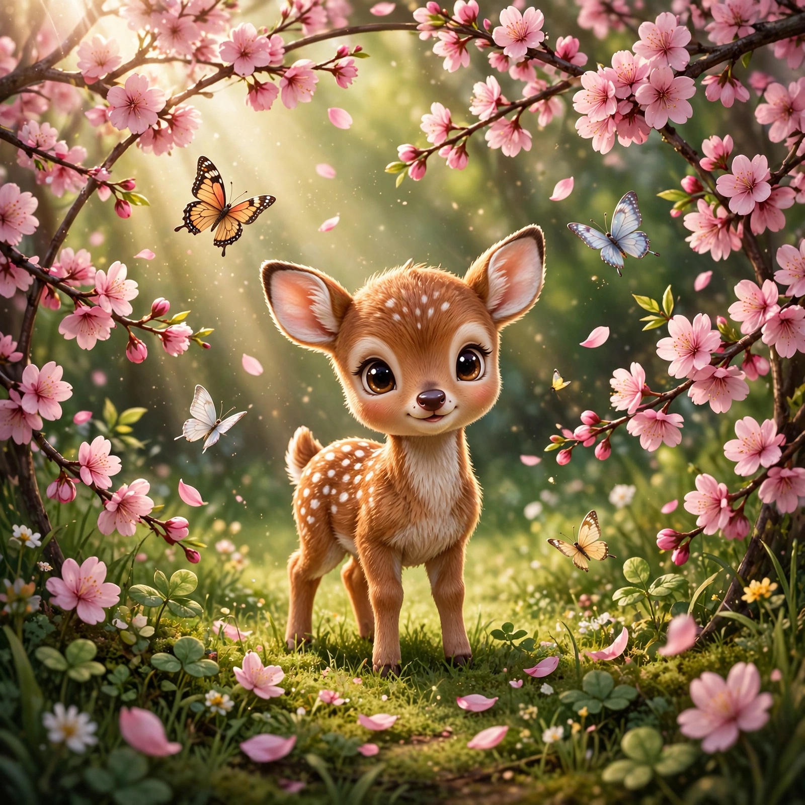 Baby Deer in Spring Blossoms