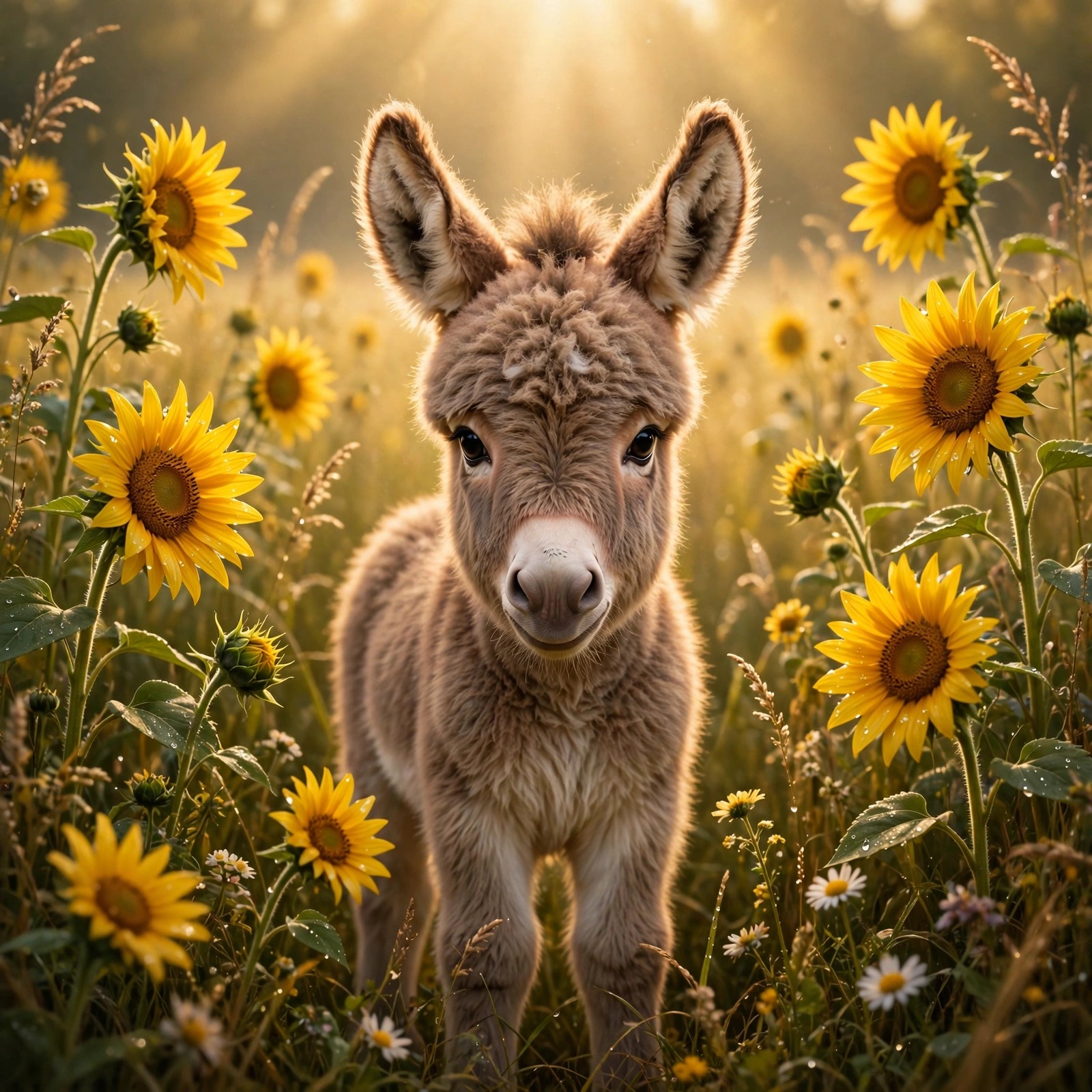 Baby Donkey in a Sunflower Field - Cute WhatsApp DP