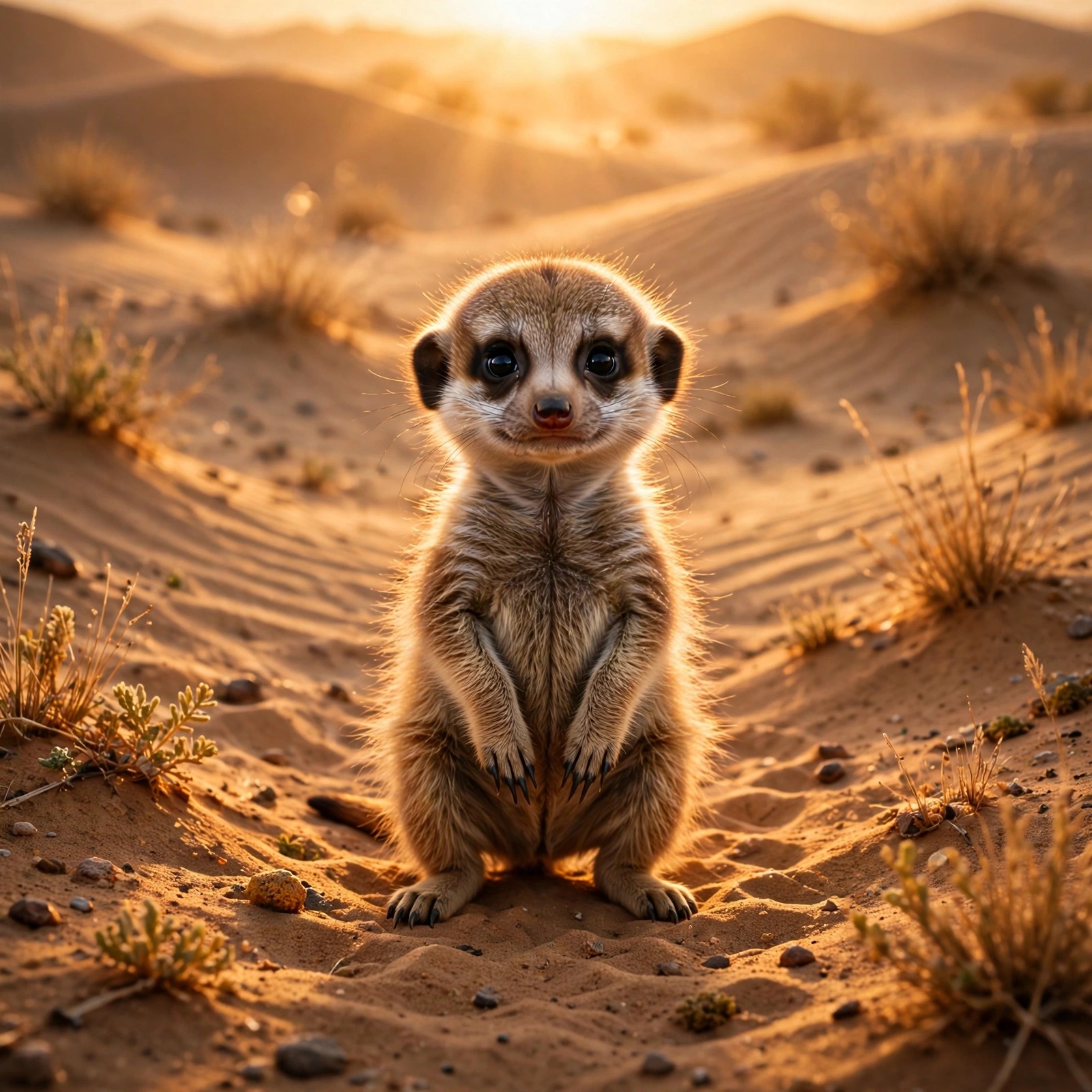 Baby meerkat in the desert at sunrise profile picture