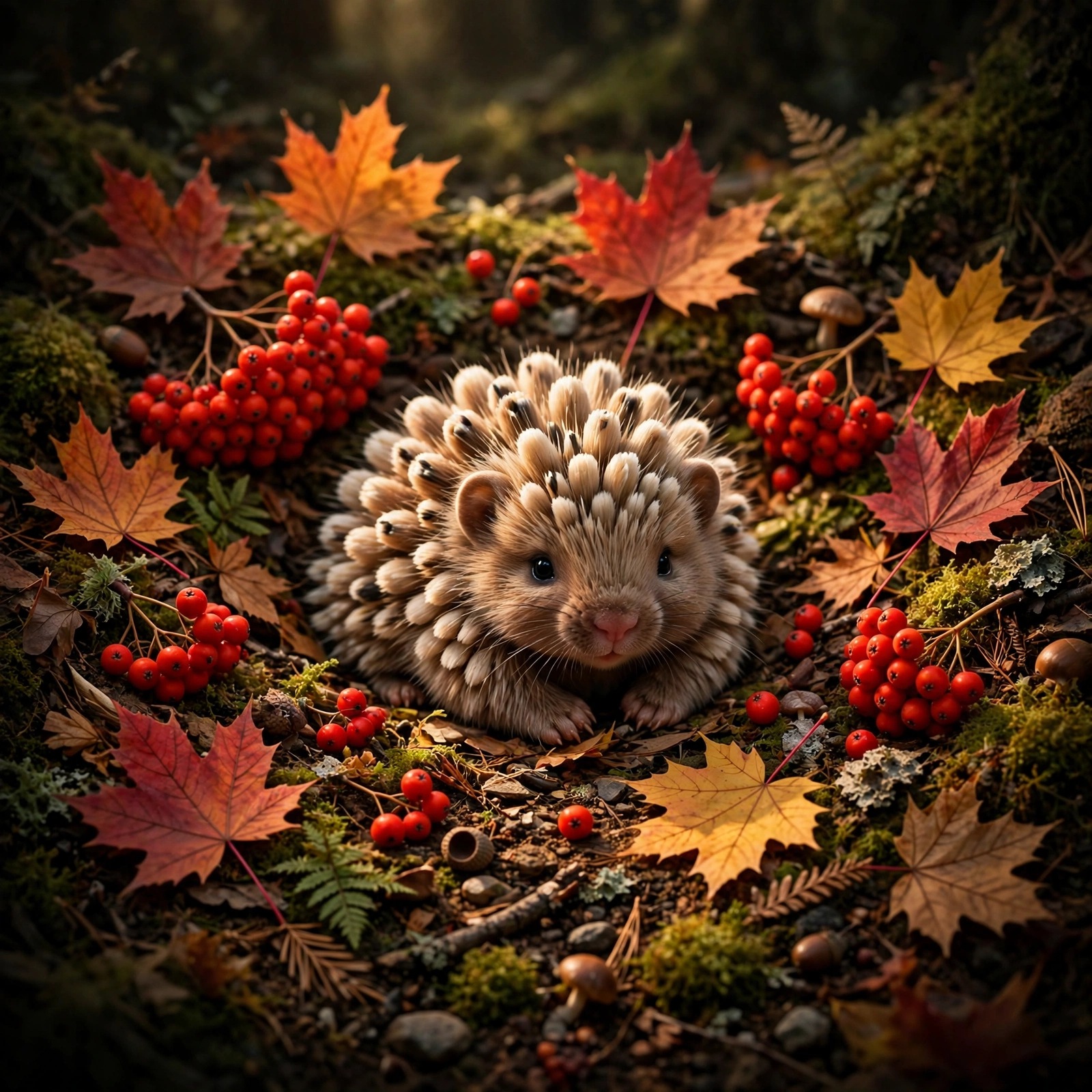 Baby Porcupine Among Autumn Berries - Cute WhatsApp DP