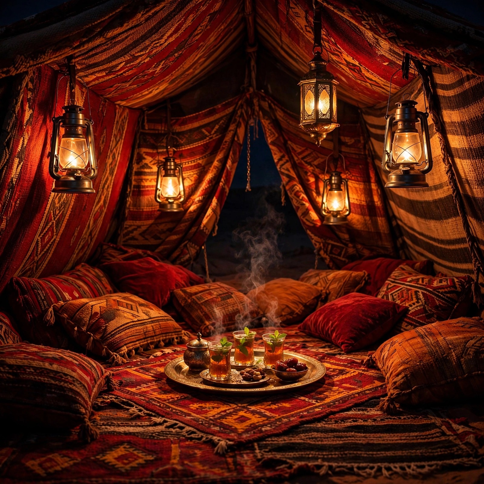 bedouin tent brass lanterns tea tray islamic dp