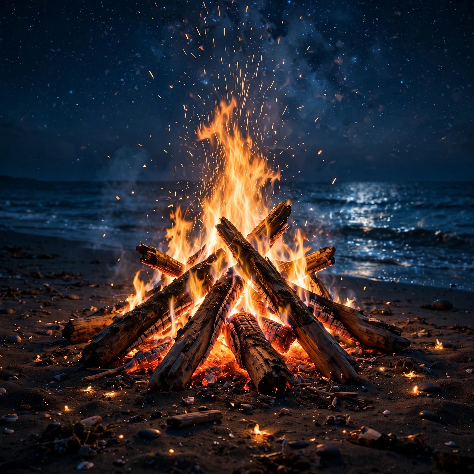 Bonfire Sparks Starry Beach - square aesthetic WhatsApp DP