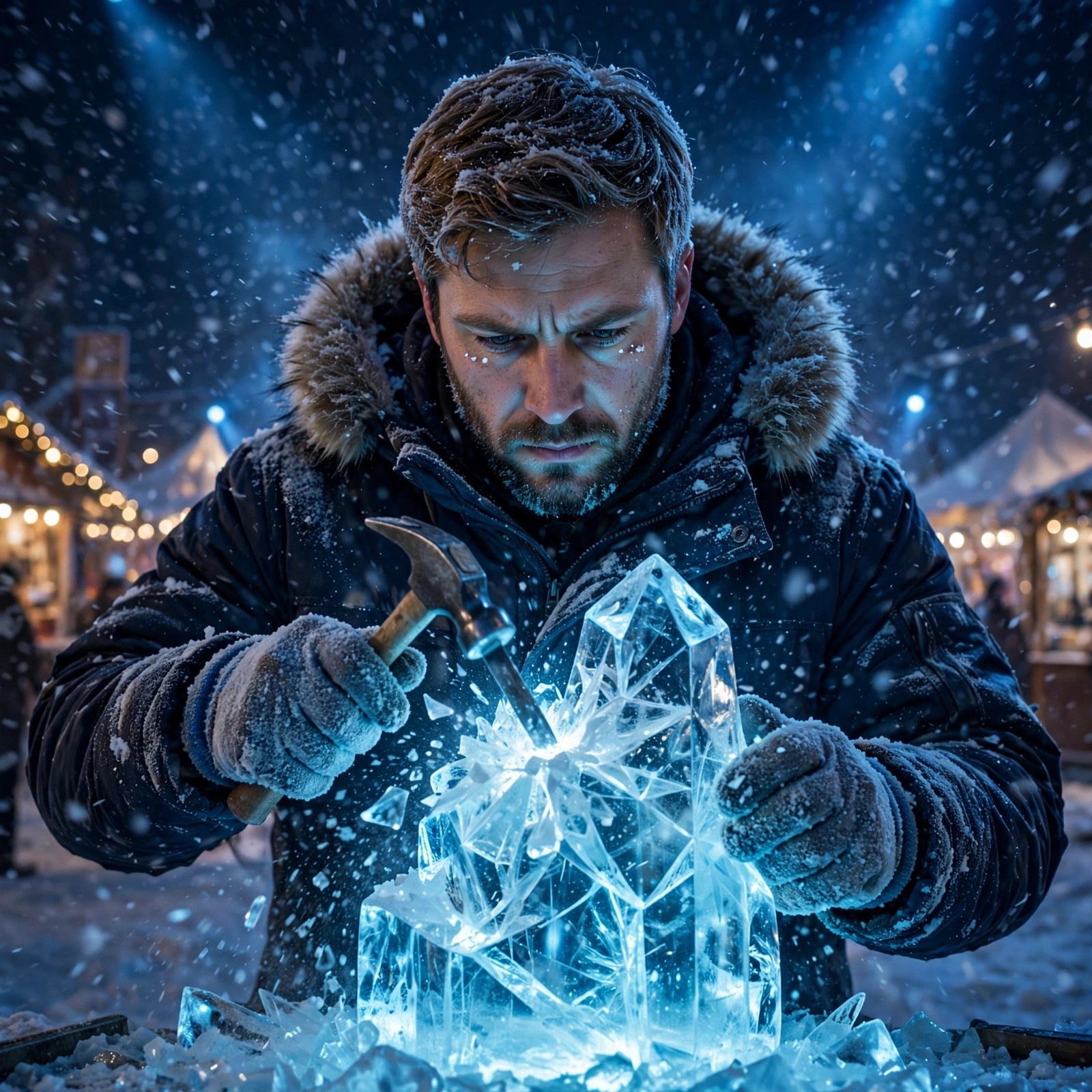 Storyteller by a Halloween bonfire with glowing jack-o'-lanterns, square boys DP