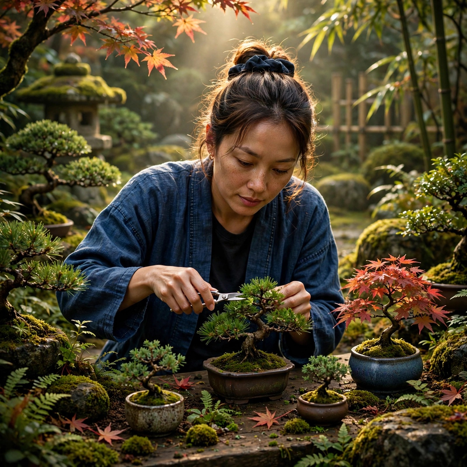Bonsai Garden Keeper in Serene Garden