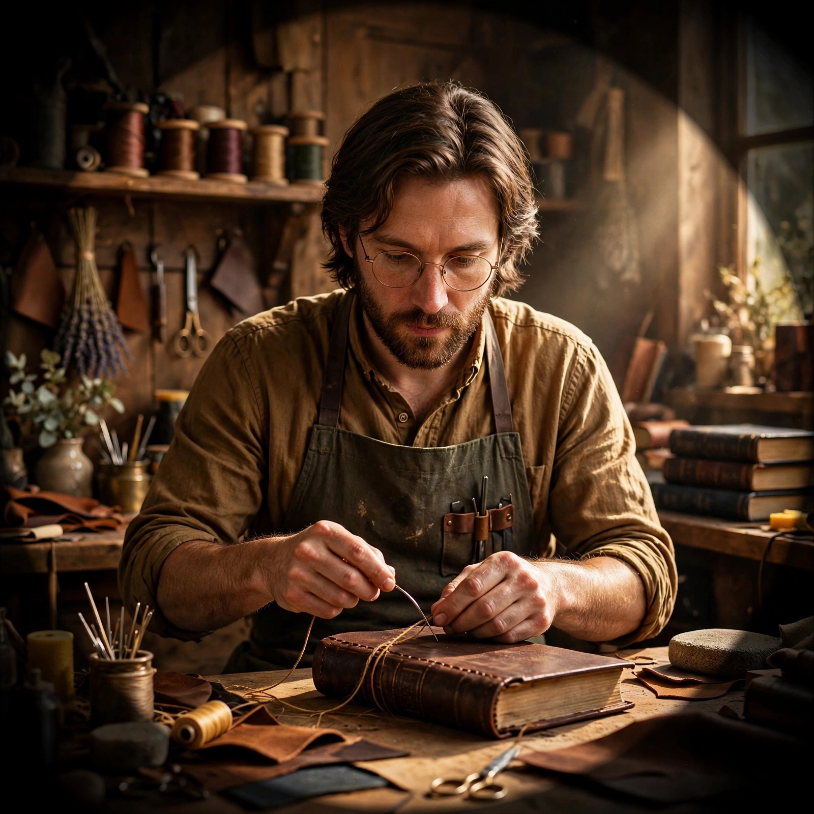 Bookbinder in a Leather Atelier