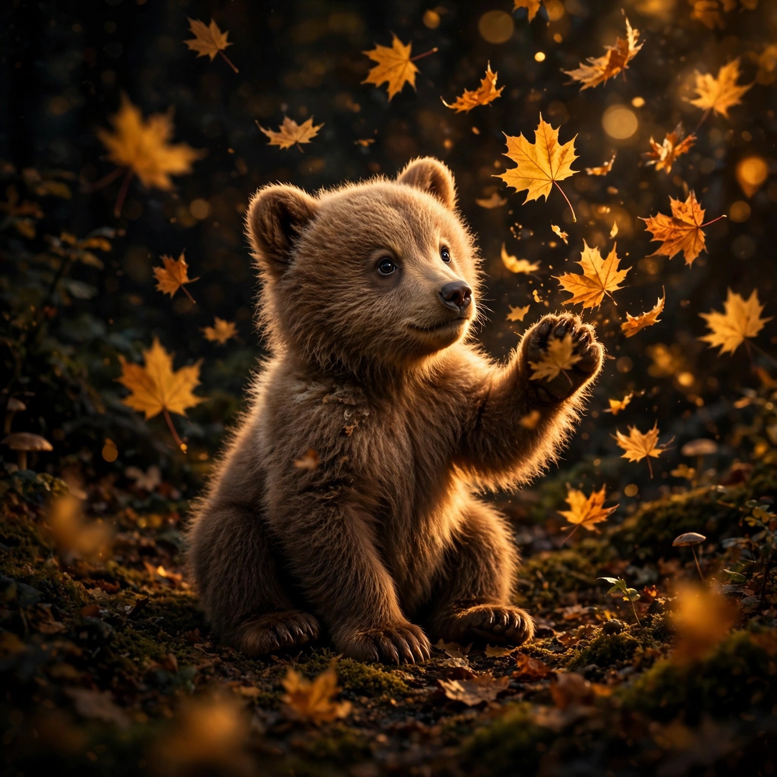 Baby Brown Bear Cub in Autumn Leaves, cute animal DP for WhatsApp profile