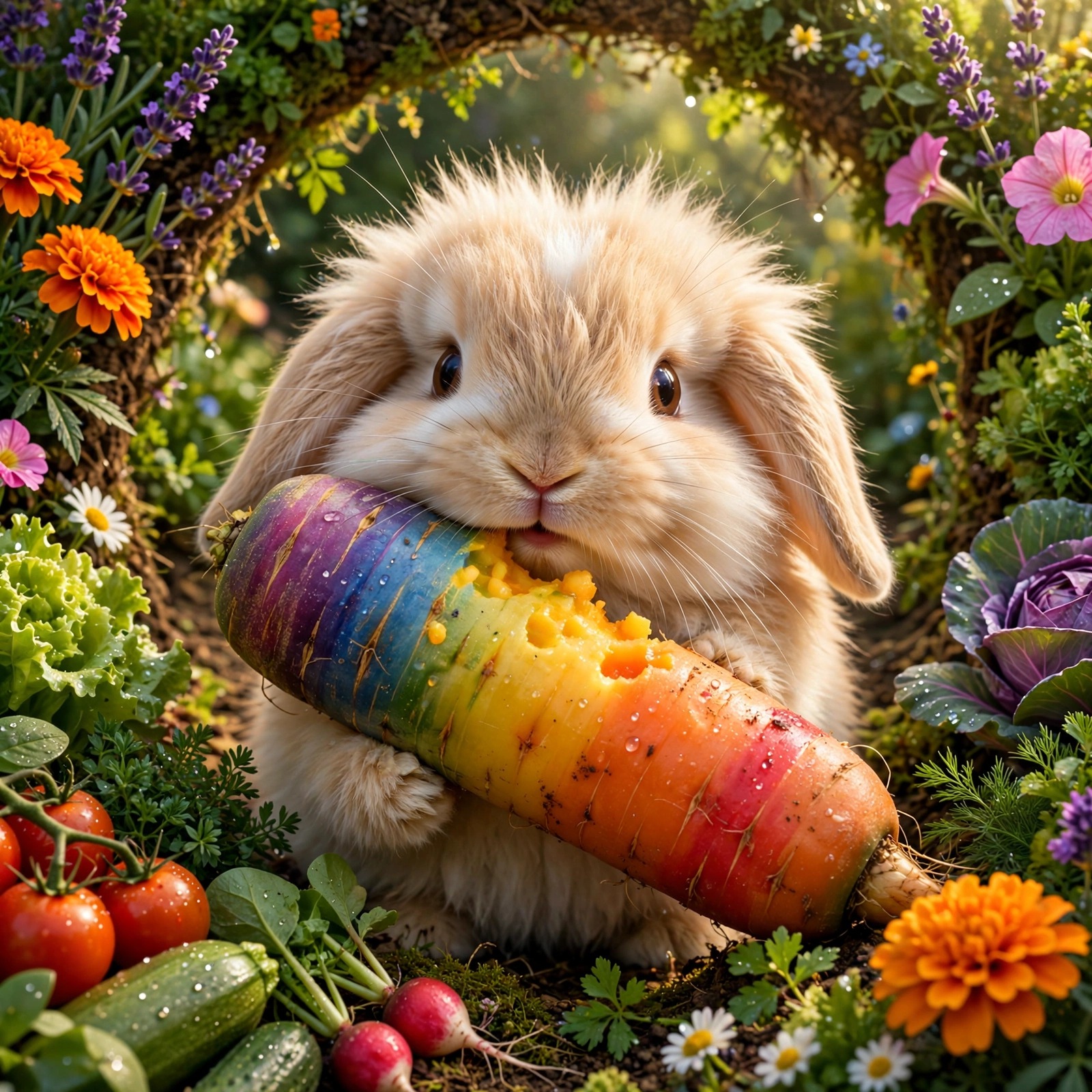 fluffy bunny munching giant rainbow carrot cute dp