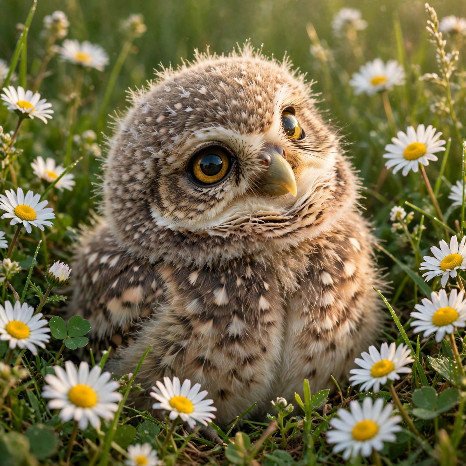 Baby Burrowing Owl Among Daisies - cute WhatsApp DP profile picture