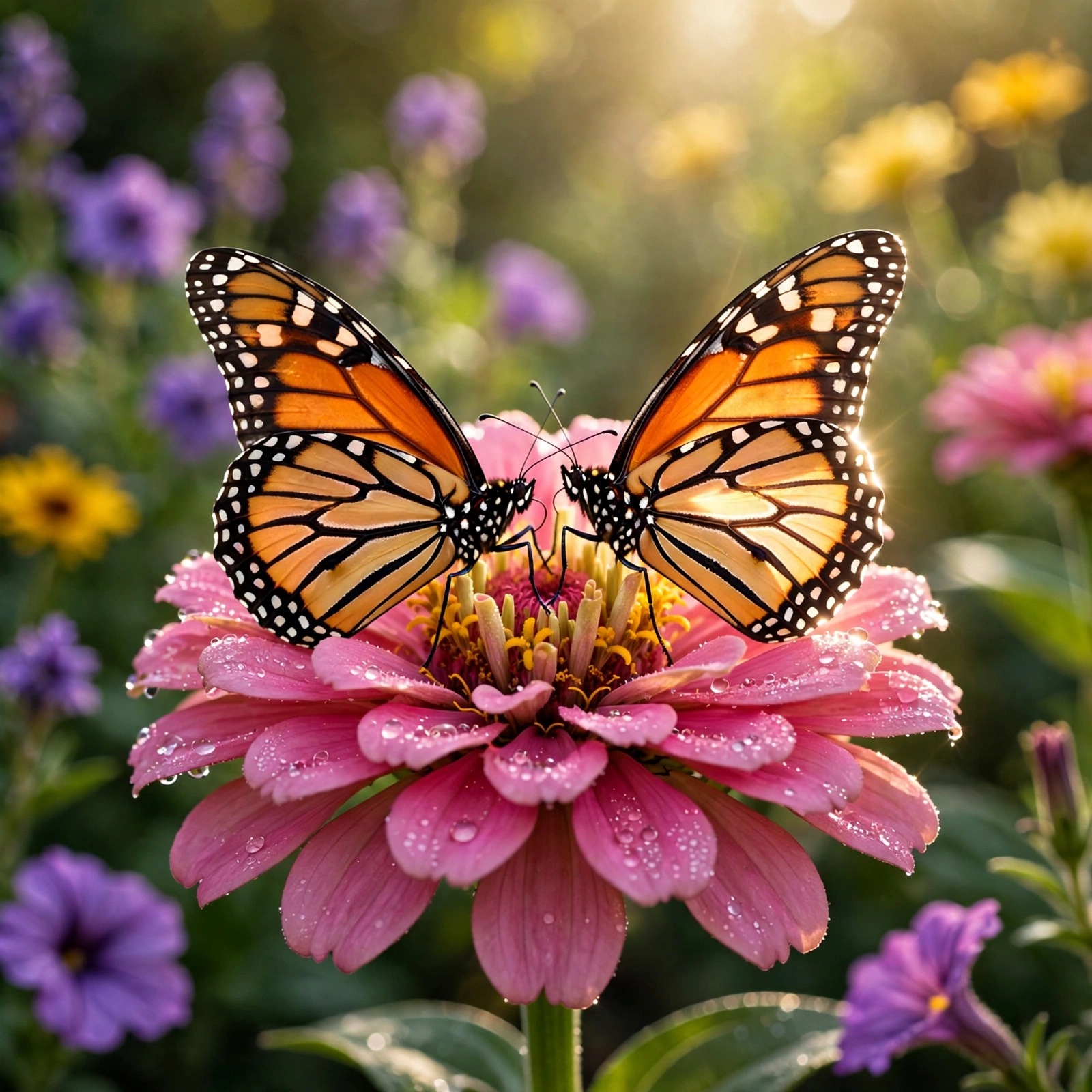 two monarch butterflies on one pink flower friendship dp