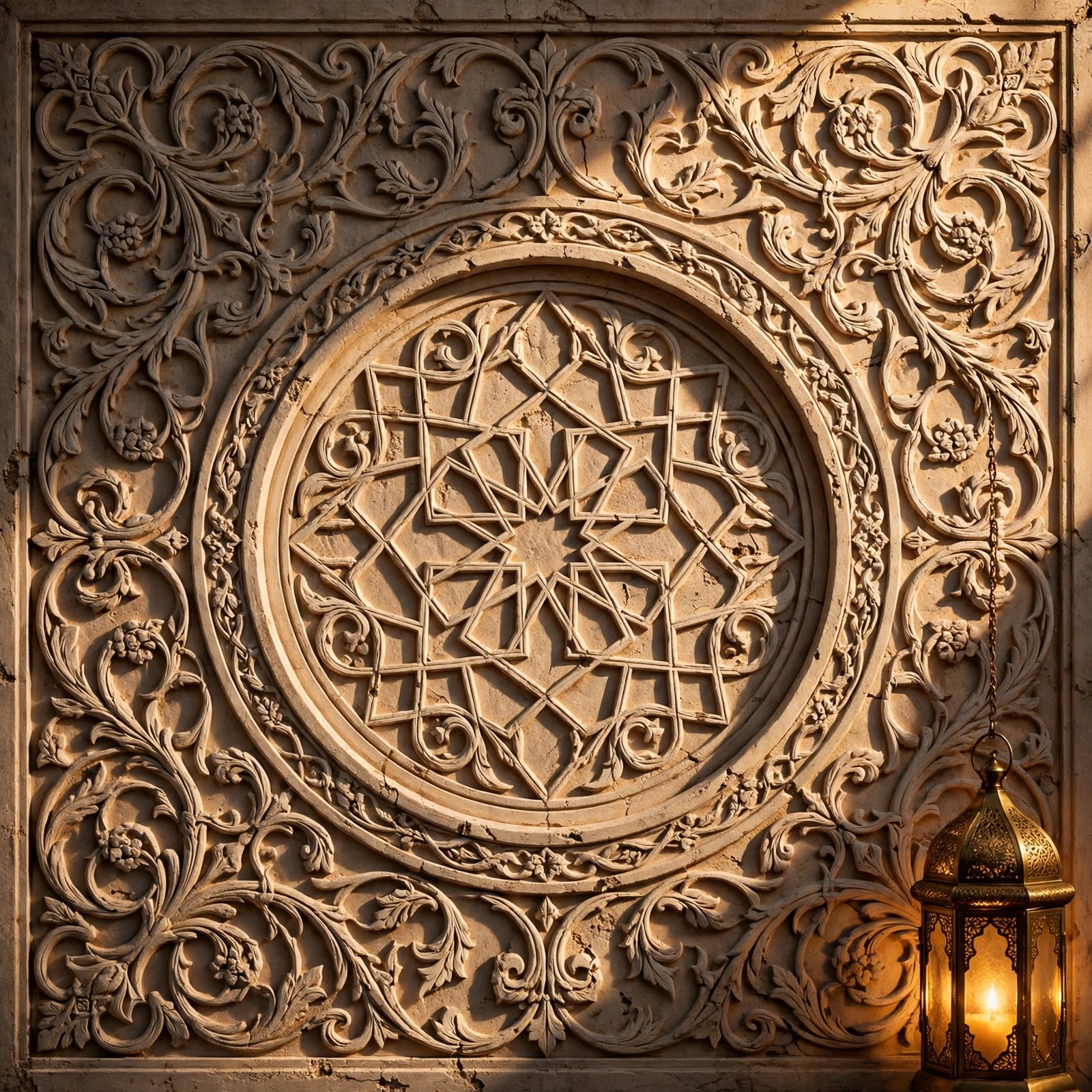 Carved Plaster Arabesque Wall in Sunlight