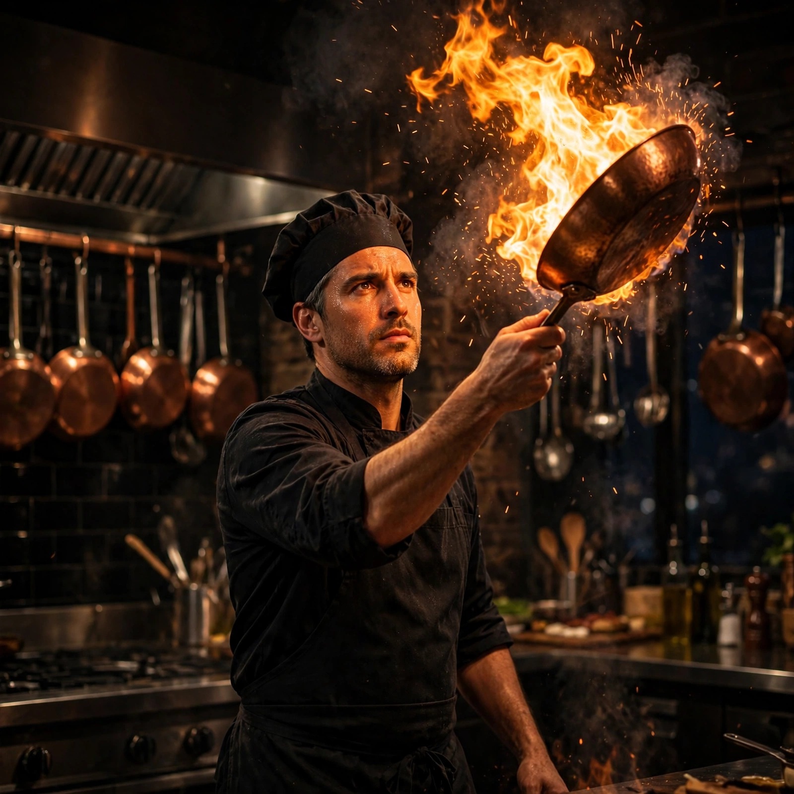 Chef Mastering Flames in the Kitchen motivational WhatsApp DP
