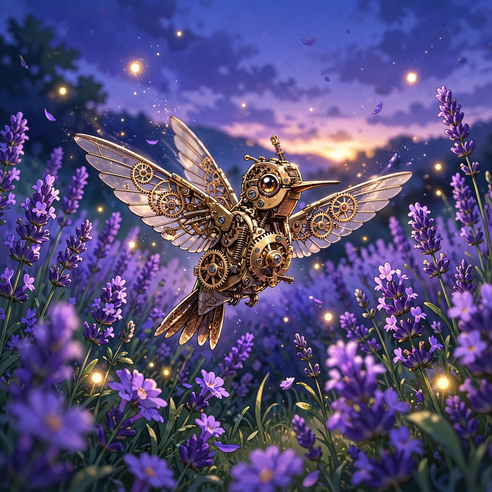 Clockwork Hummingbird in a Lavender Field anime DP - free download