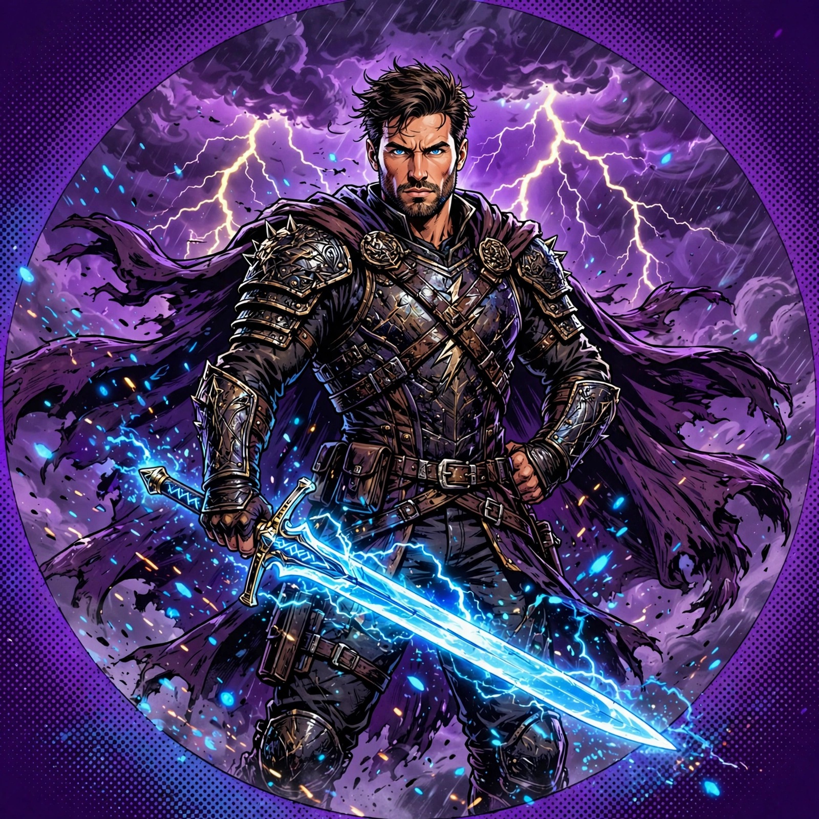 comic book warrior with glowing sword in storm boys dp