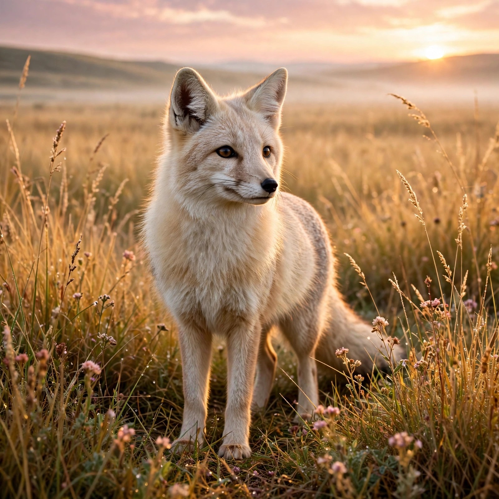 Corsac Fox on the Steppe at Dawn