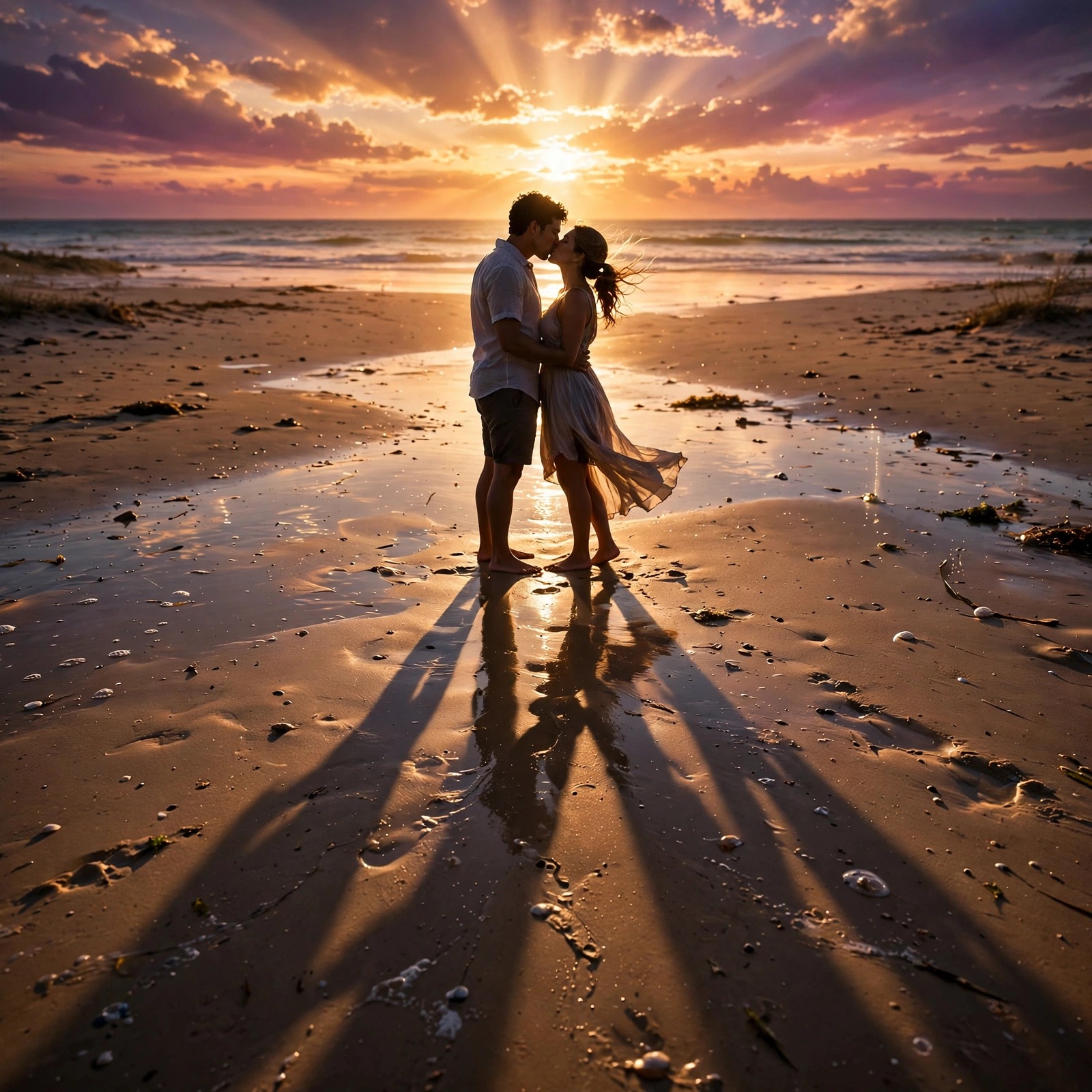 Couple Shadow Kiss at Beach Sunset, square love WhatsApp DP