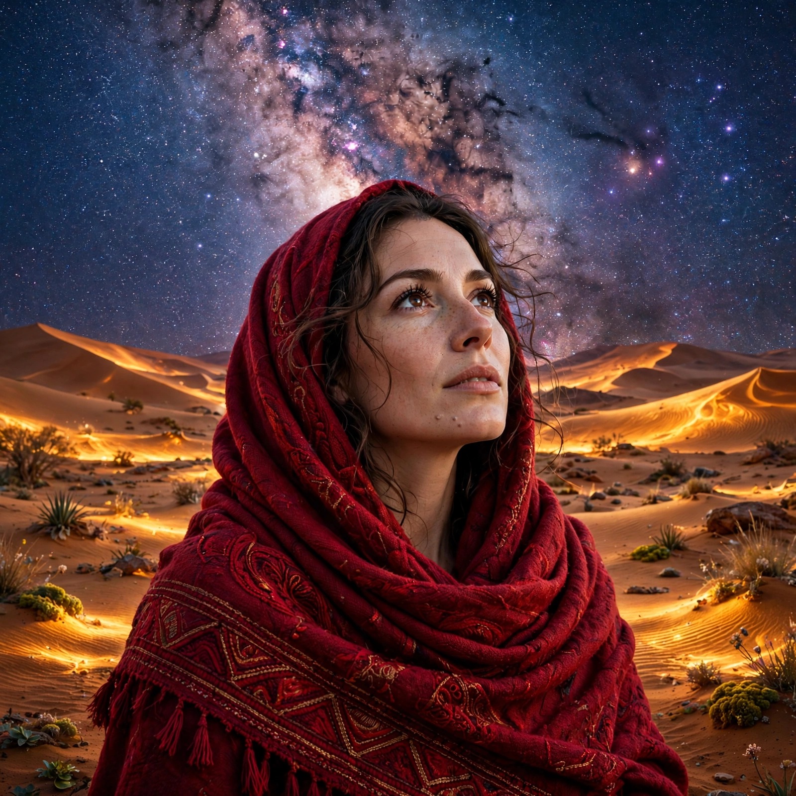 woman crimson shawl milky way desert girls dp
