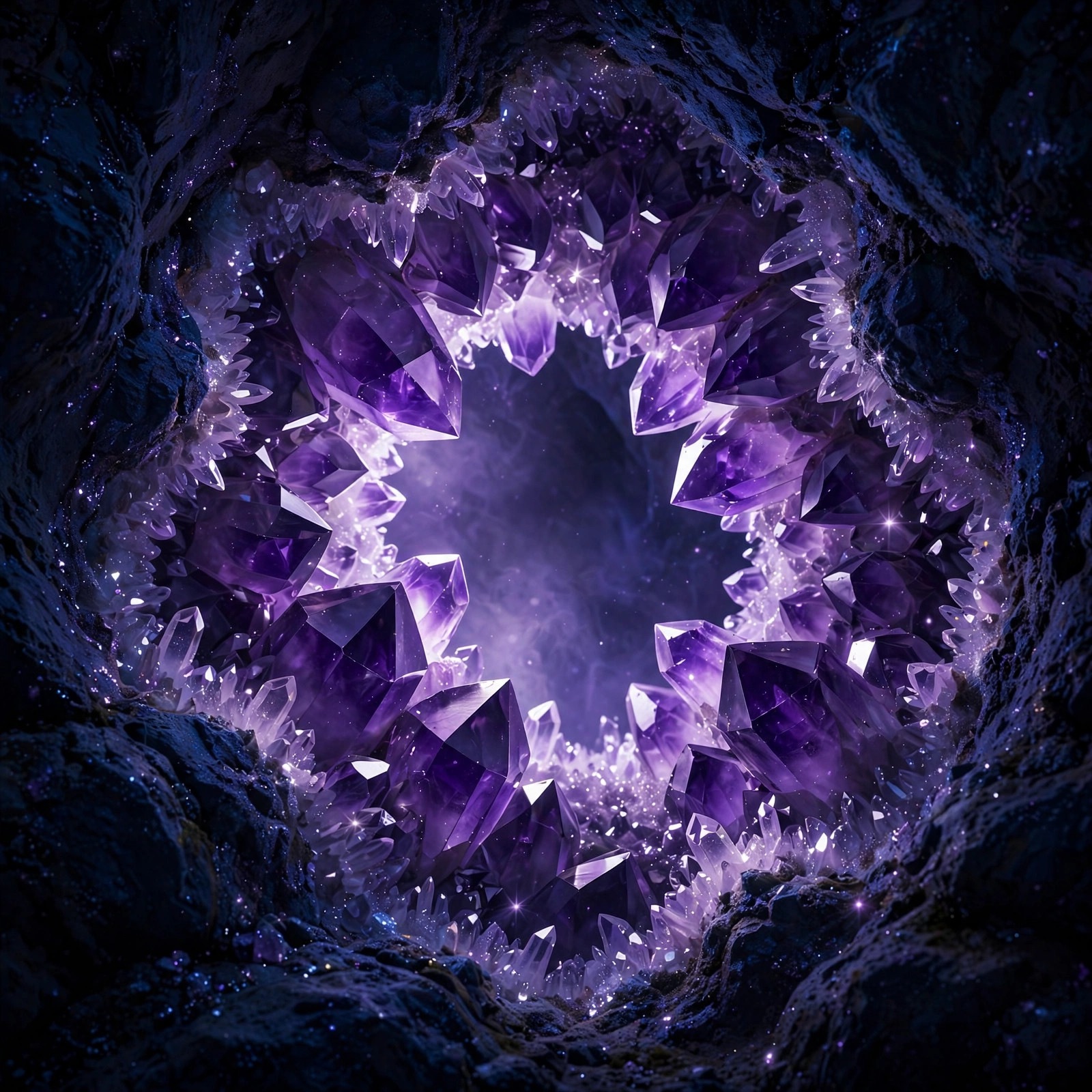 glowing amethyst crystal geode cave aesthetic dp