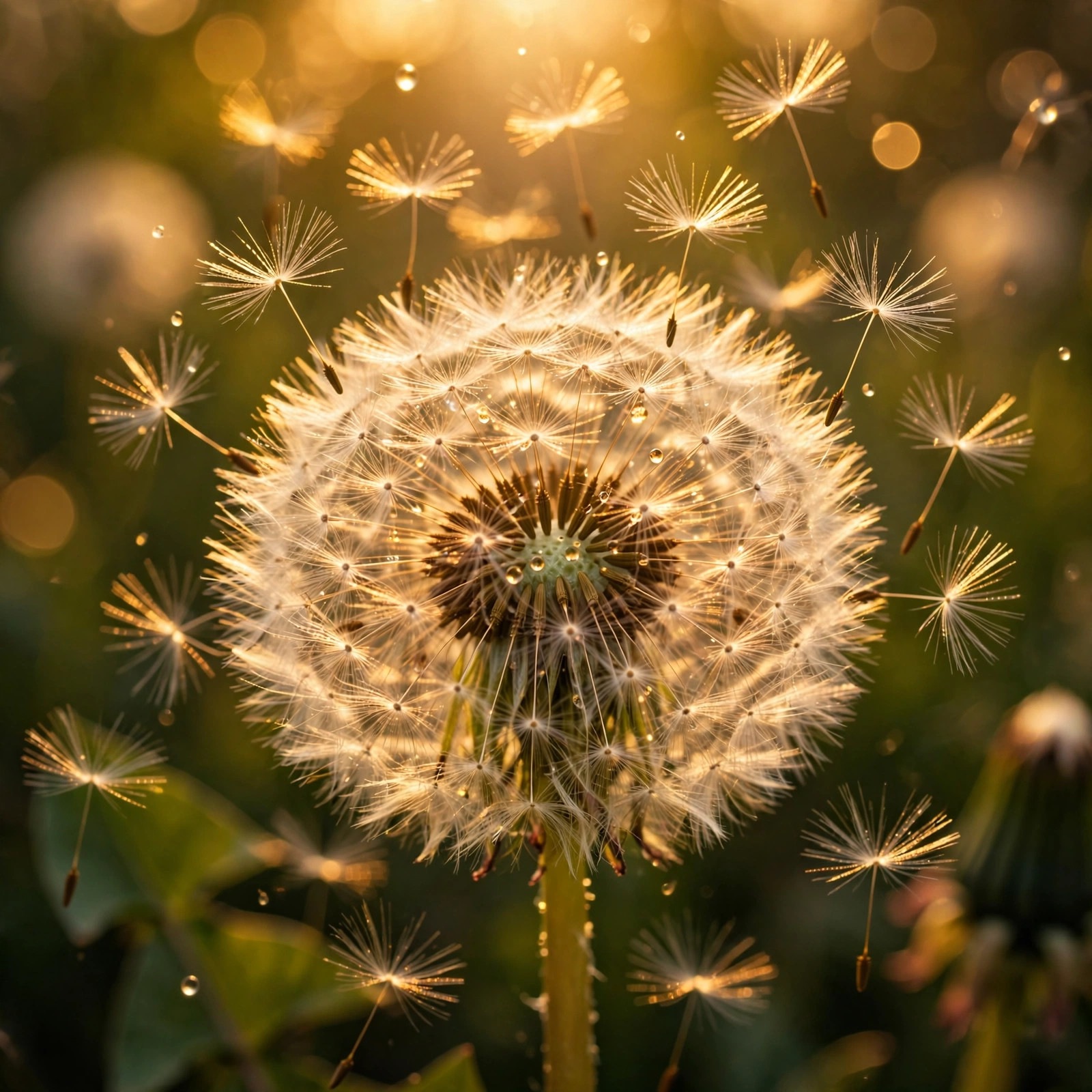 macro dandelion seeds at golden hour aesthetic dp