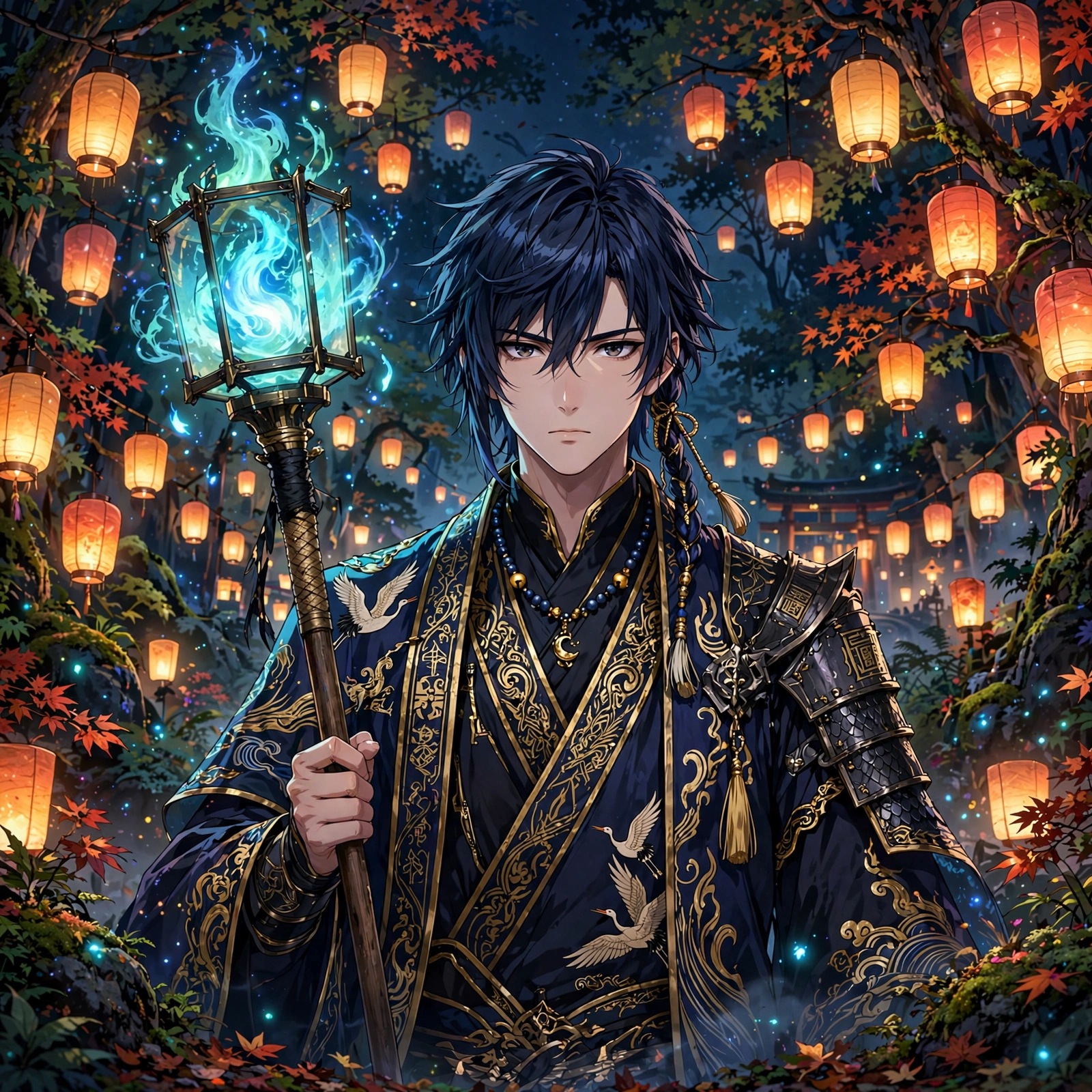 anime demon hunter with spirit lantern at night festival dp