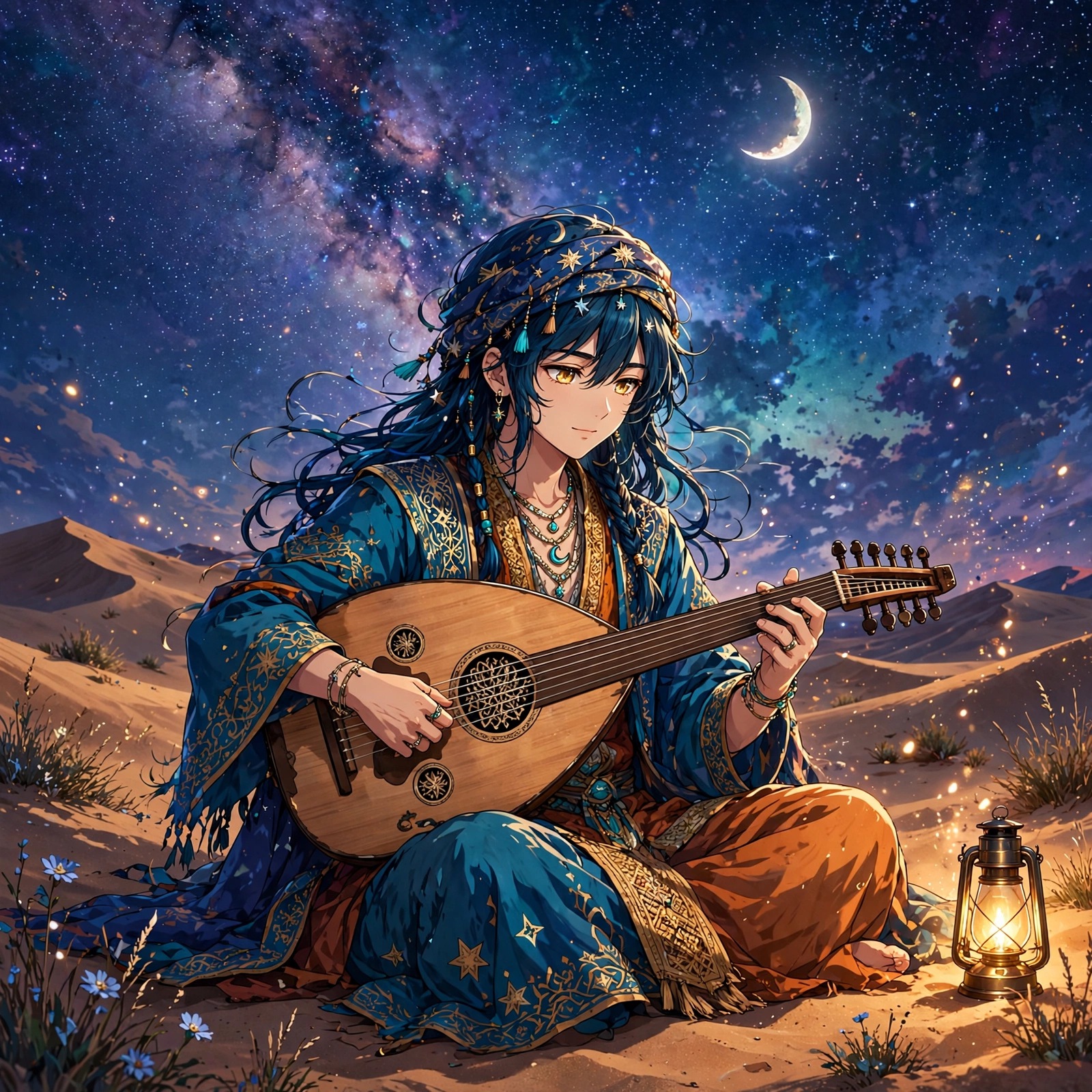 Oud Musician Under Desert Stars anime DP - free download