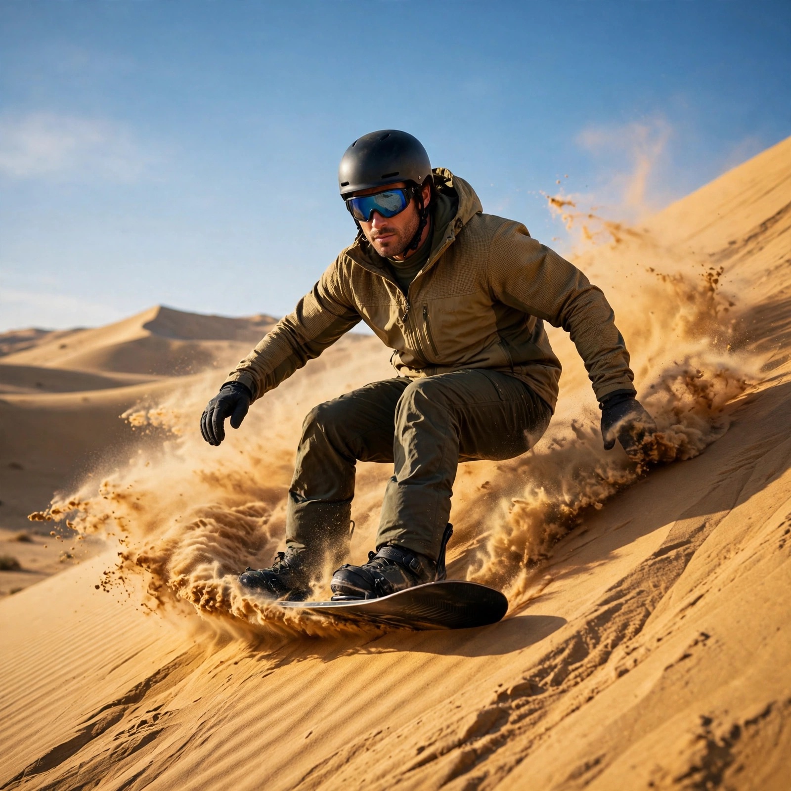 Desert Sandboarder on a Dune Ridge
