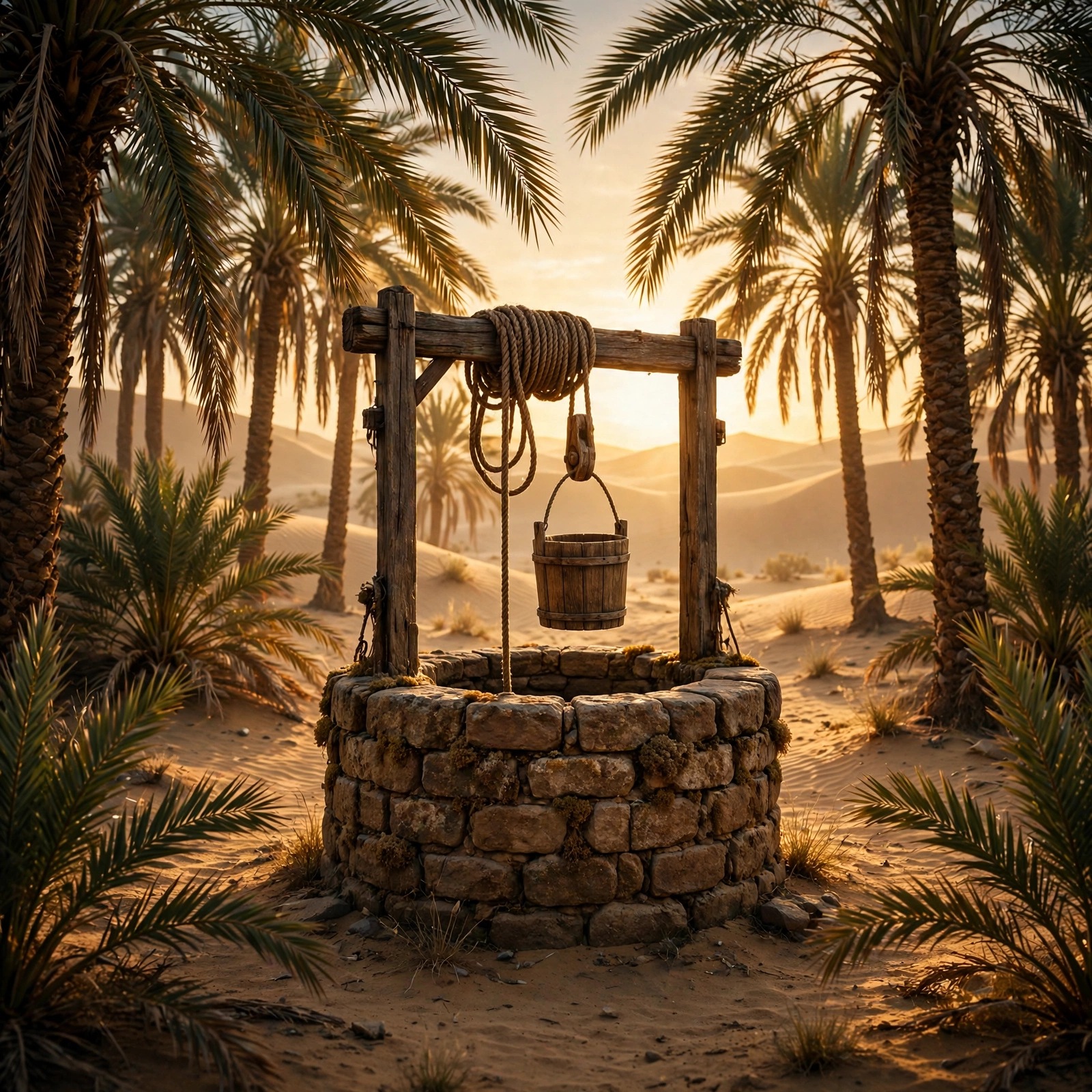 Desert Well Beneath Date Palms at Dawn - Islamic WhatsApp DP
