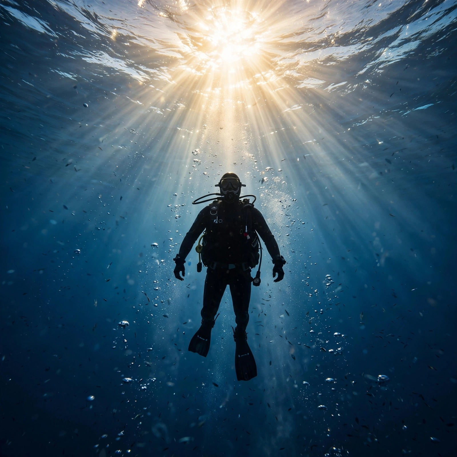 Scuba Diver Ascending to Sunlit Surface Motivational WhatsApp DP profile picture