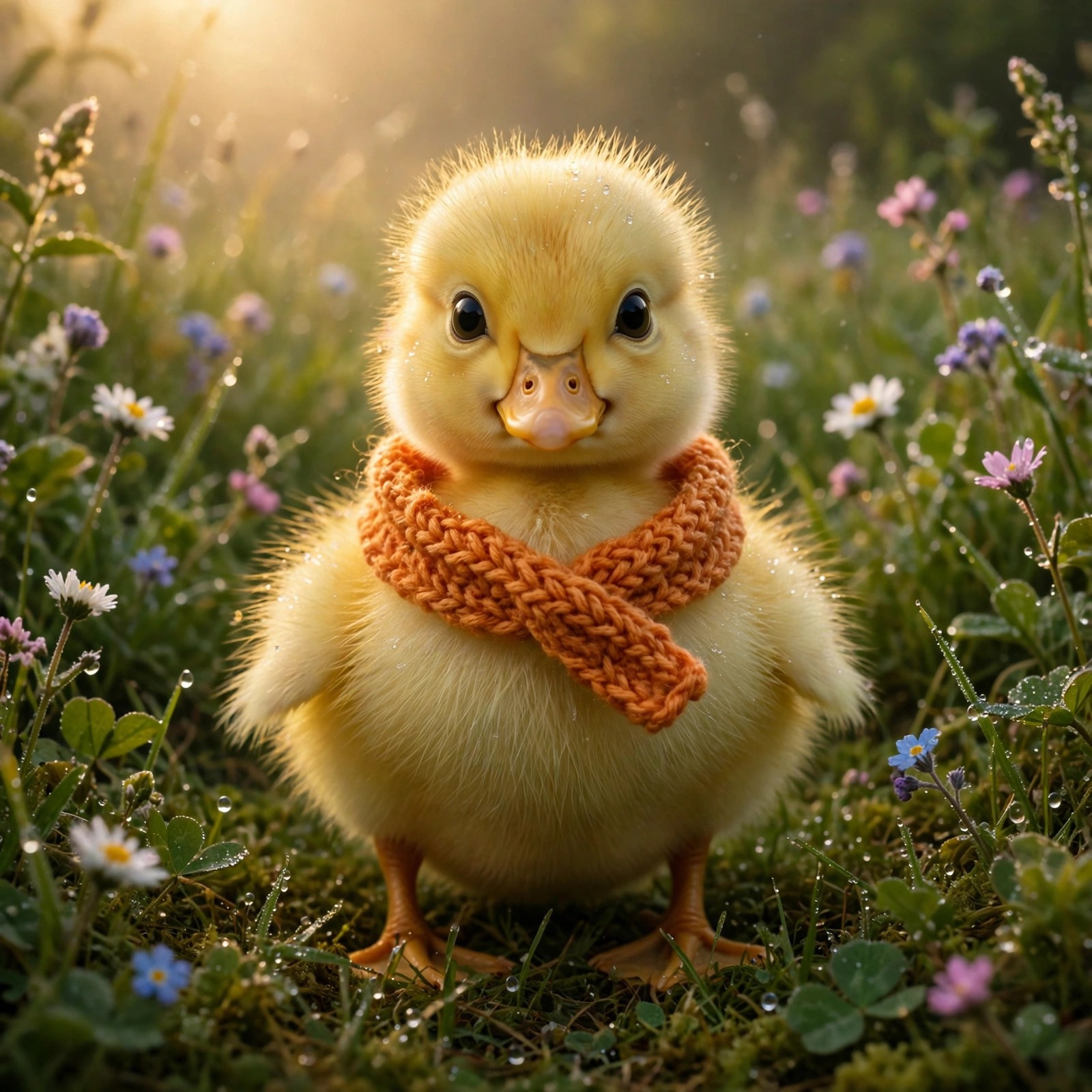 Fluffy Duckling in a Knitted Scarf - cute WhatsApp DP profile picture