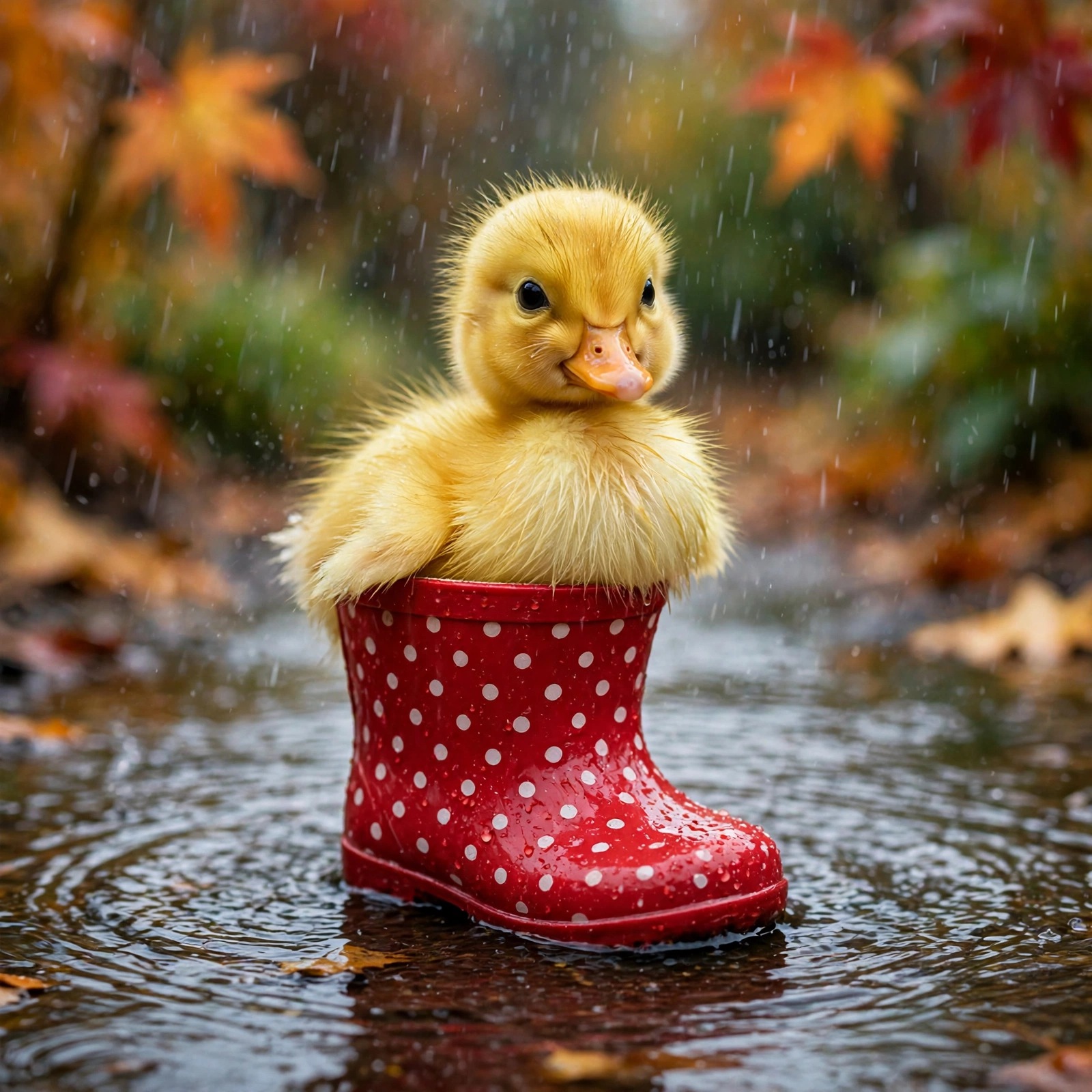 duckling in red rain boot puddle cute dp