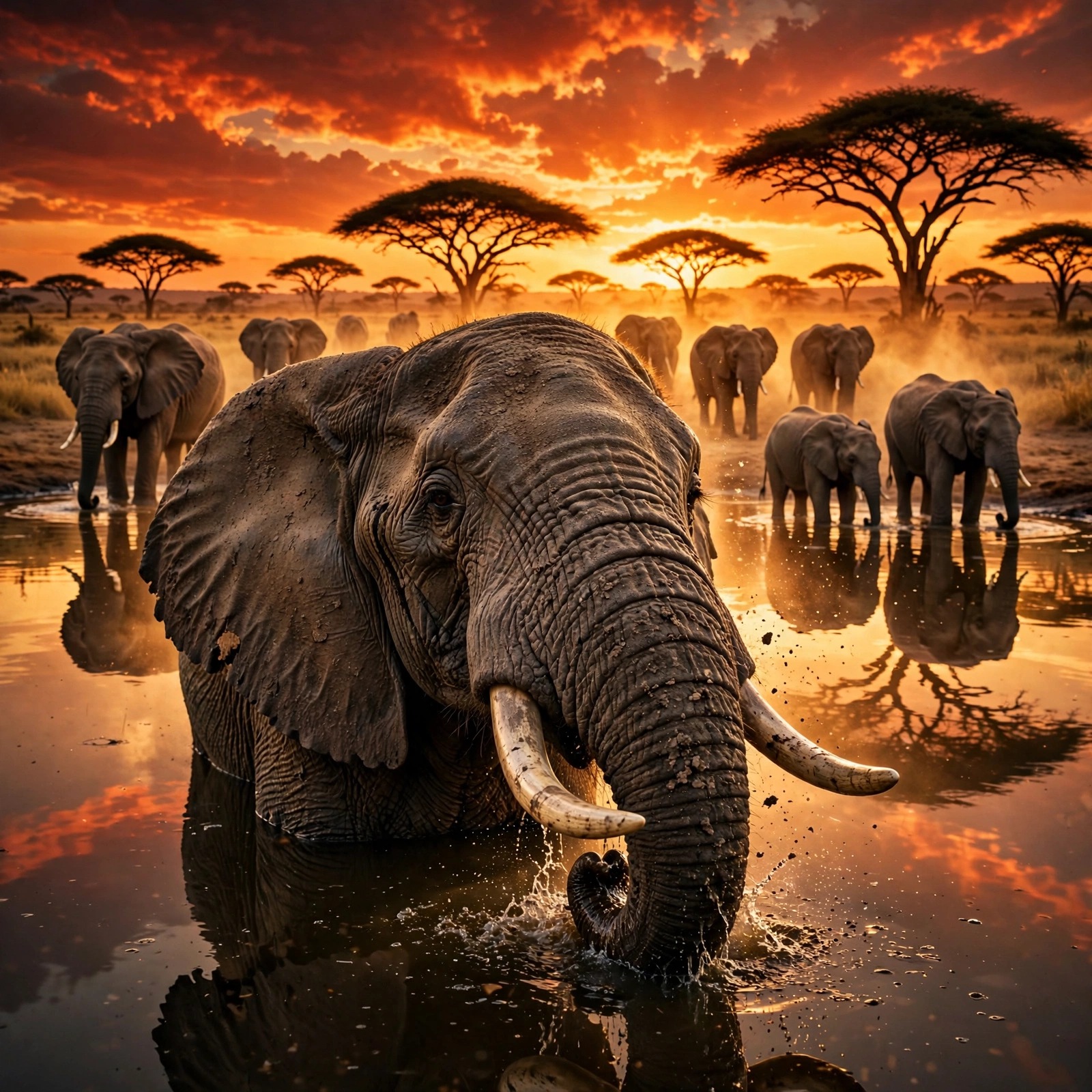 Elephant at Golden Waterhole Sunset WhatsApp DP - elephant