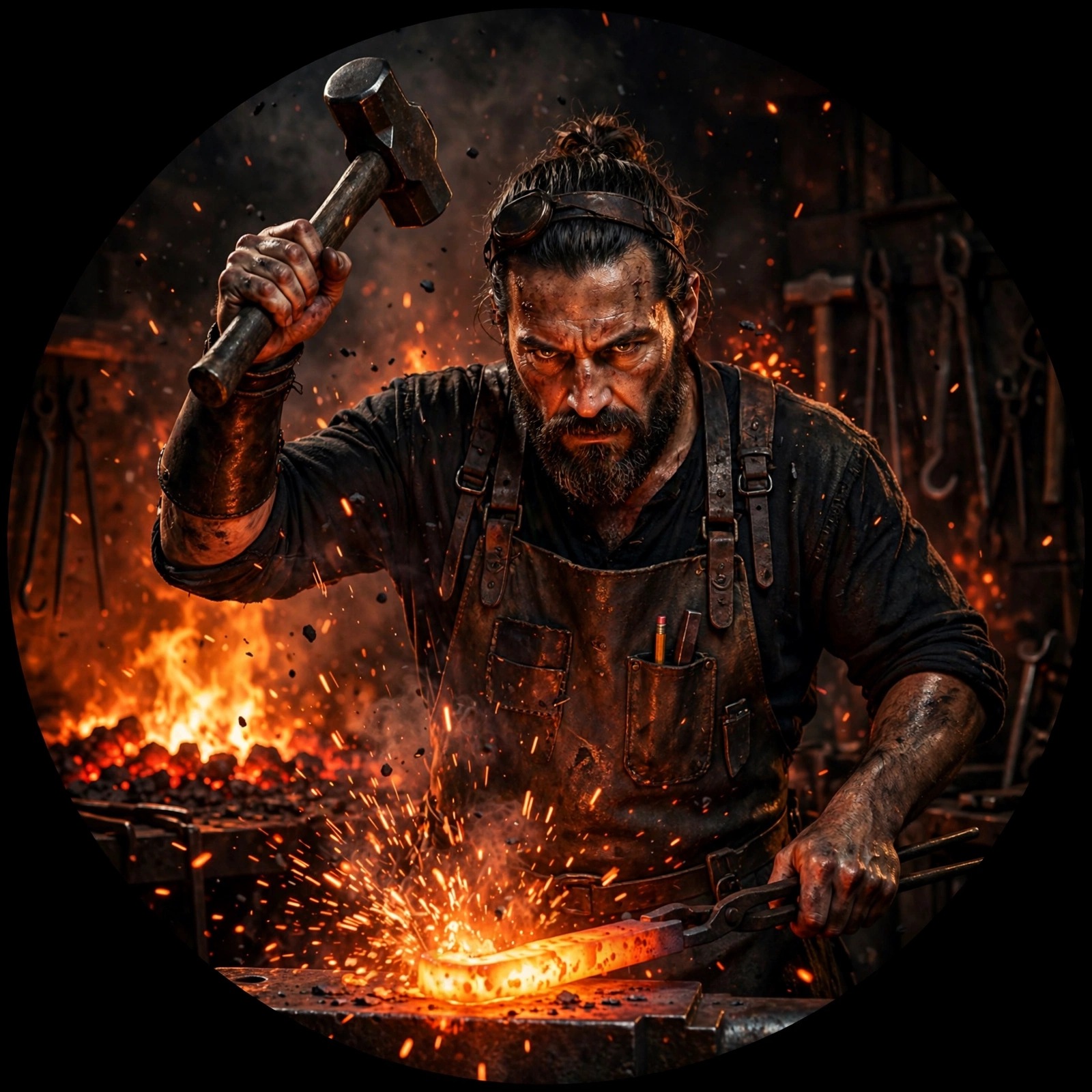 blacksmith hammering molten steel in glowing forge boys dp