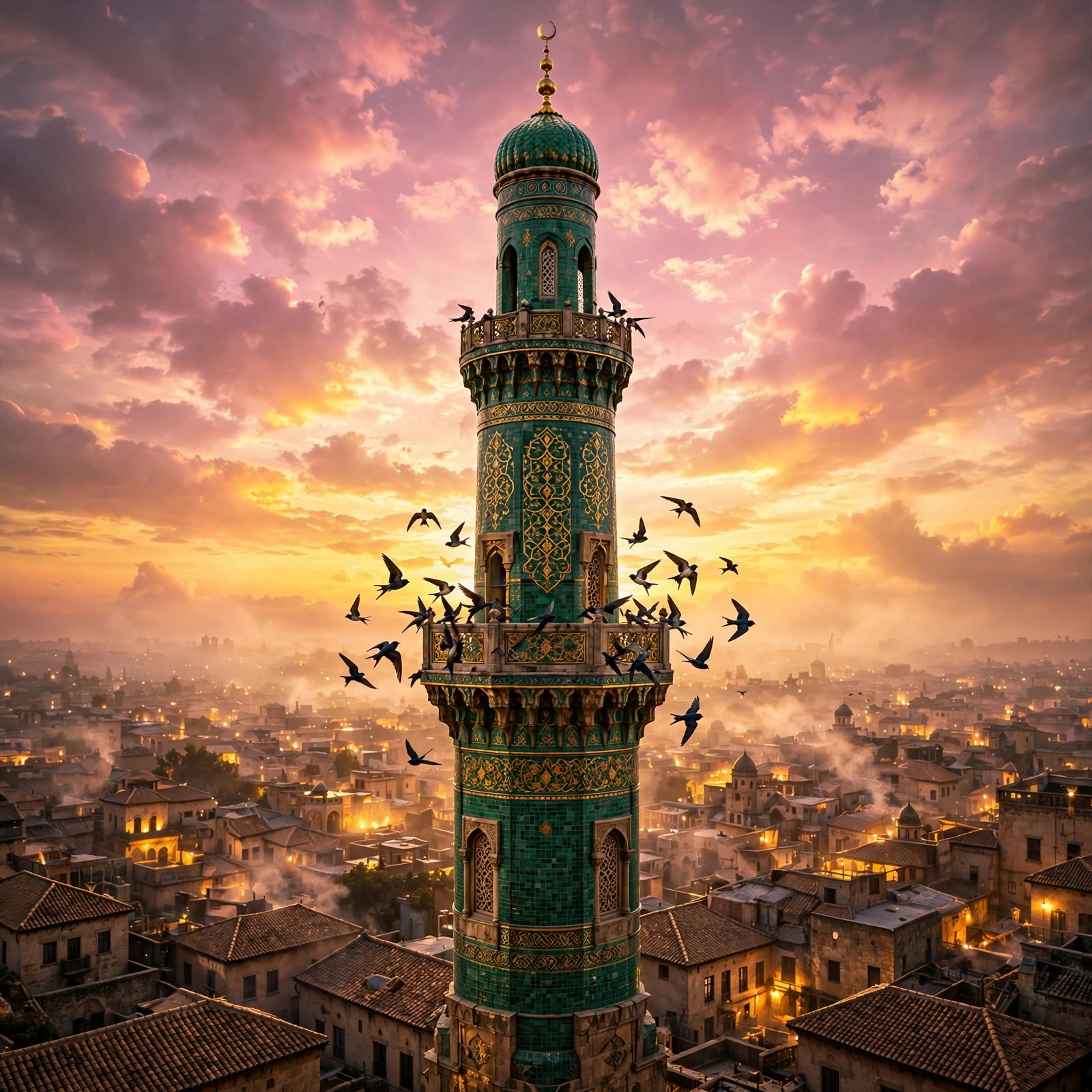 emerald minaret dawn swallows islamic dp