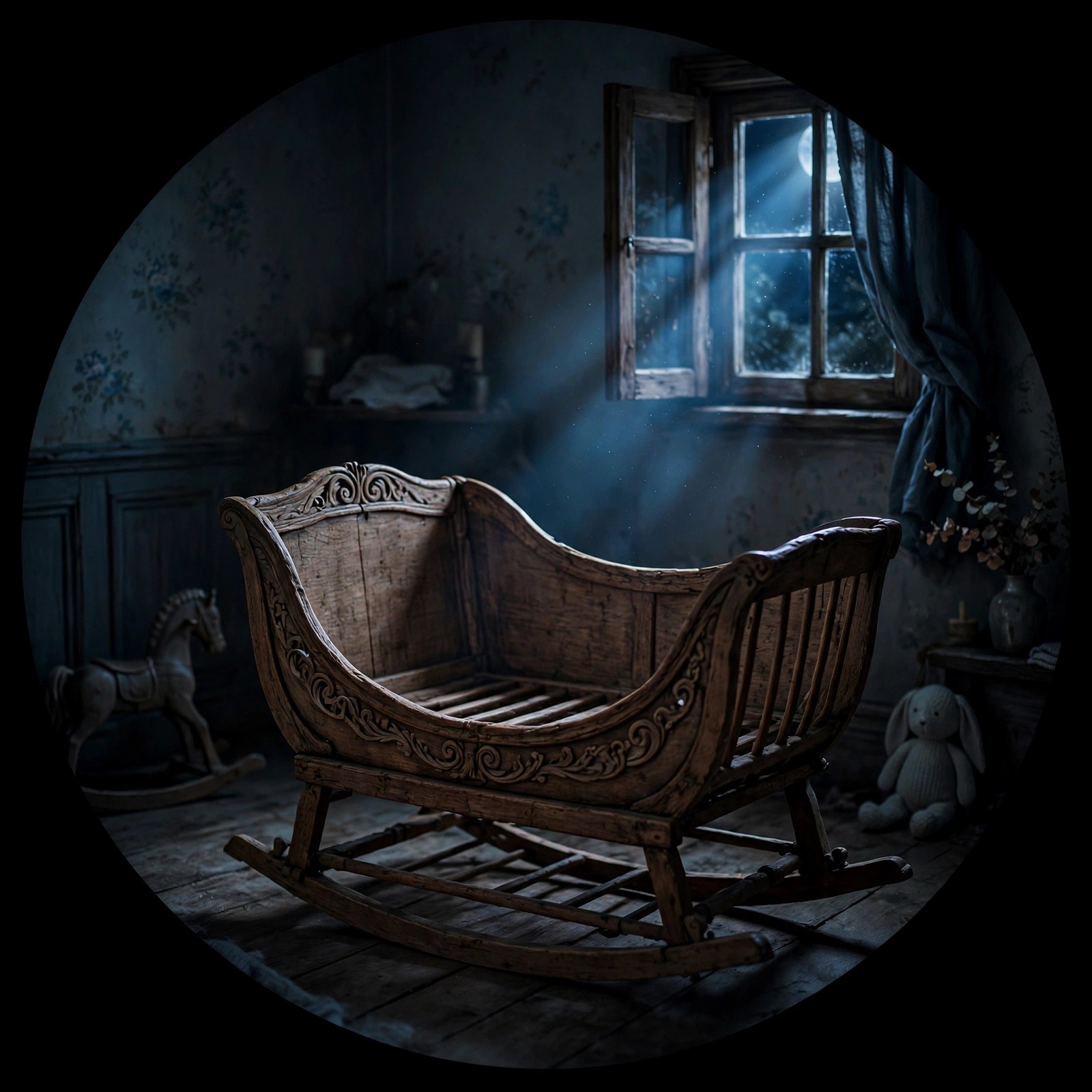 Empty Cradle in Moonlit Nursery Sad WhatsApp DP profile picture